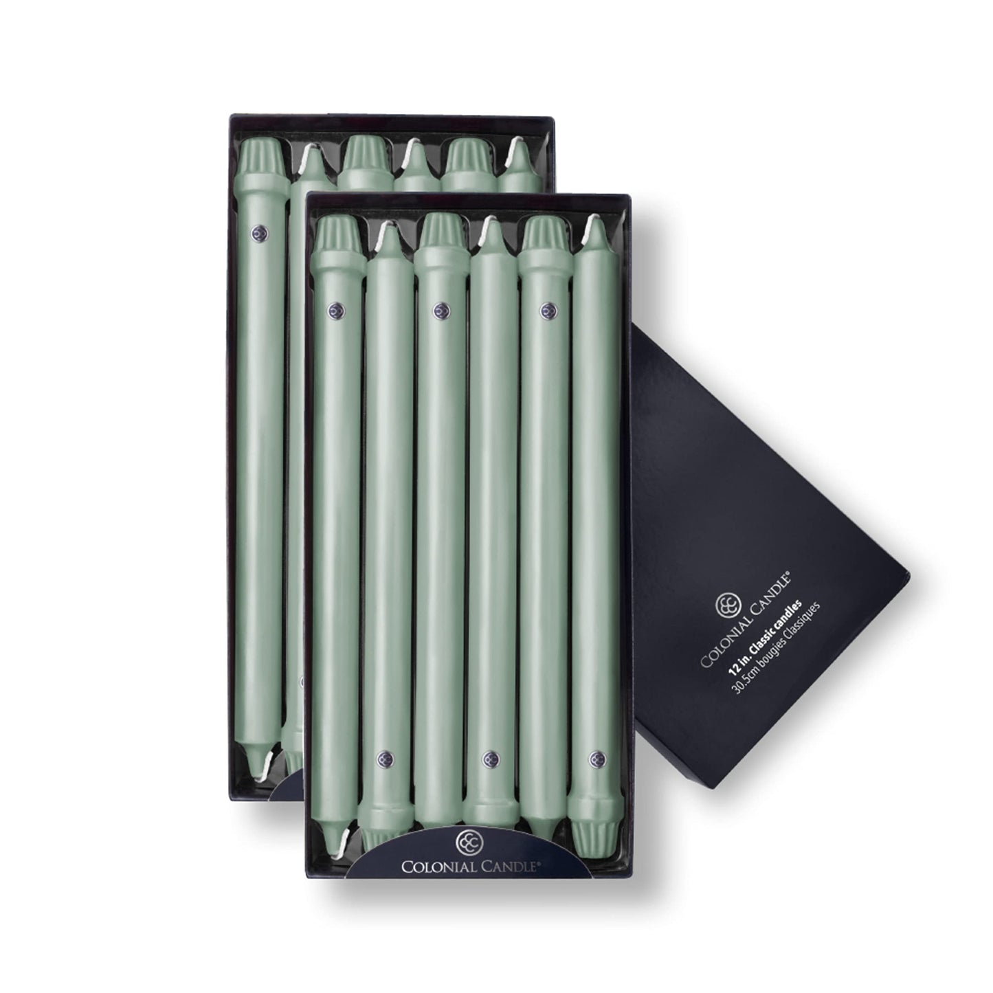 Colonial Candle Unscented Taper Candle, Classic Collection, Colonial Classic Green, 12 In, Pack of 12 - Up to 10 Hours Burn