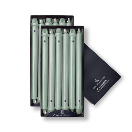 Colonial Candle Unscented Taper Candle, Classic Collection, Colonial Classic Green, 12 In, Pack of 12 - Up to 10 Hours Burn