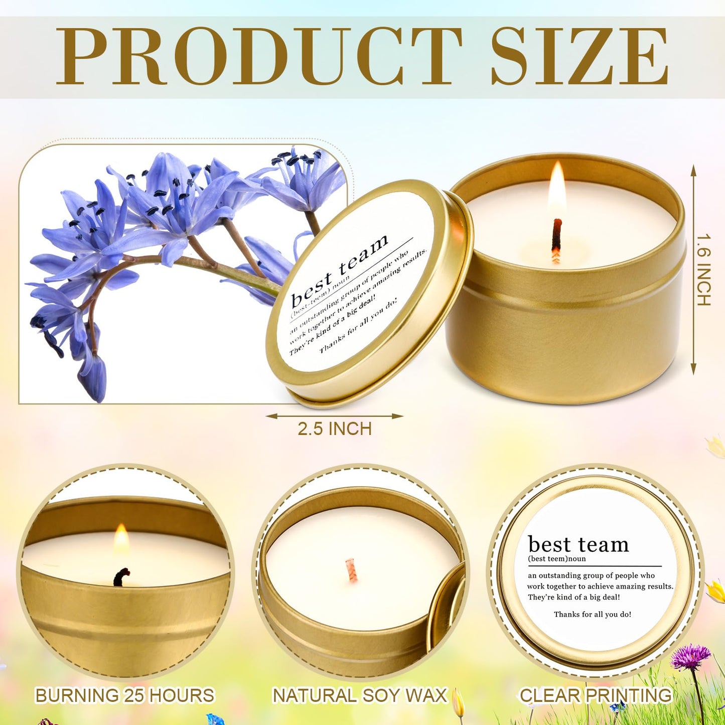 MTLEE 12 Pcs Best Team Gifts Candles Bulk 3 oz Thank You Soy Wax Jar Scented Candles Thank You Team Party Favor Employees Appreciation Gifts for Teacher Nurse Student Coworker(Gold)