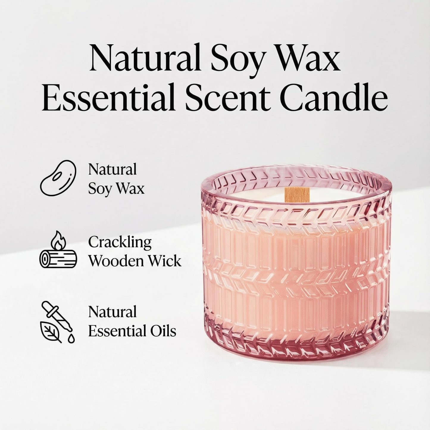 HIDDEN LABEL Sandalwood Rose Scented Candle, 7.4 oz Soy Wax Wood Wick Candle, 55Hours Clean Burn,Pink Decorative Jar Candle for Home, Bedroom, Bathroom, Gifts for Women