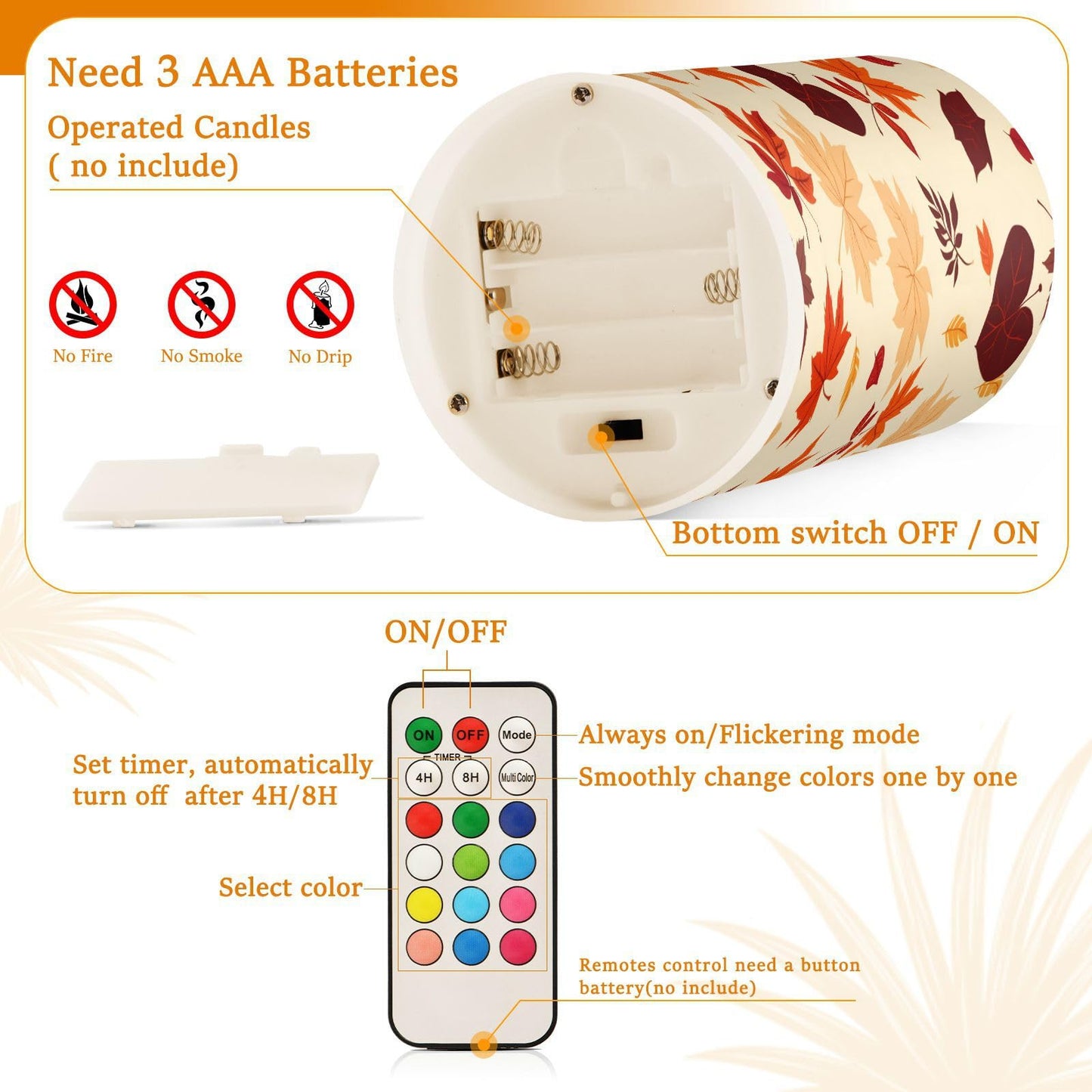 ALAZA Autumn Fall Maple Leaves Flickering Flameless Candles Battery Operated with Remote Timer,Tea Light Candles LED Pillar Votive Candles Set of 2 for Outdoor Indoor Decorations