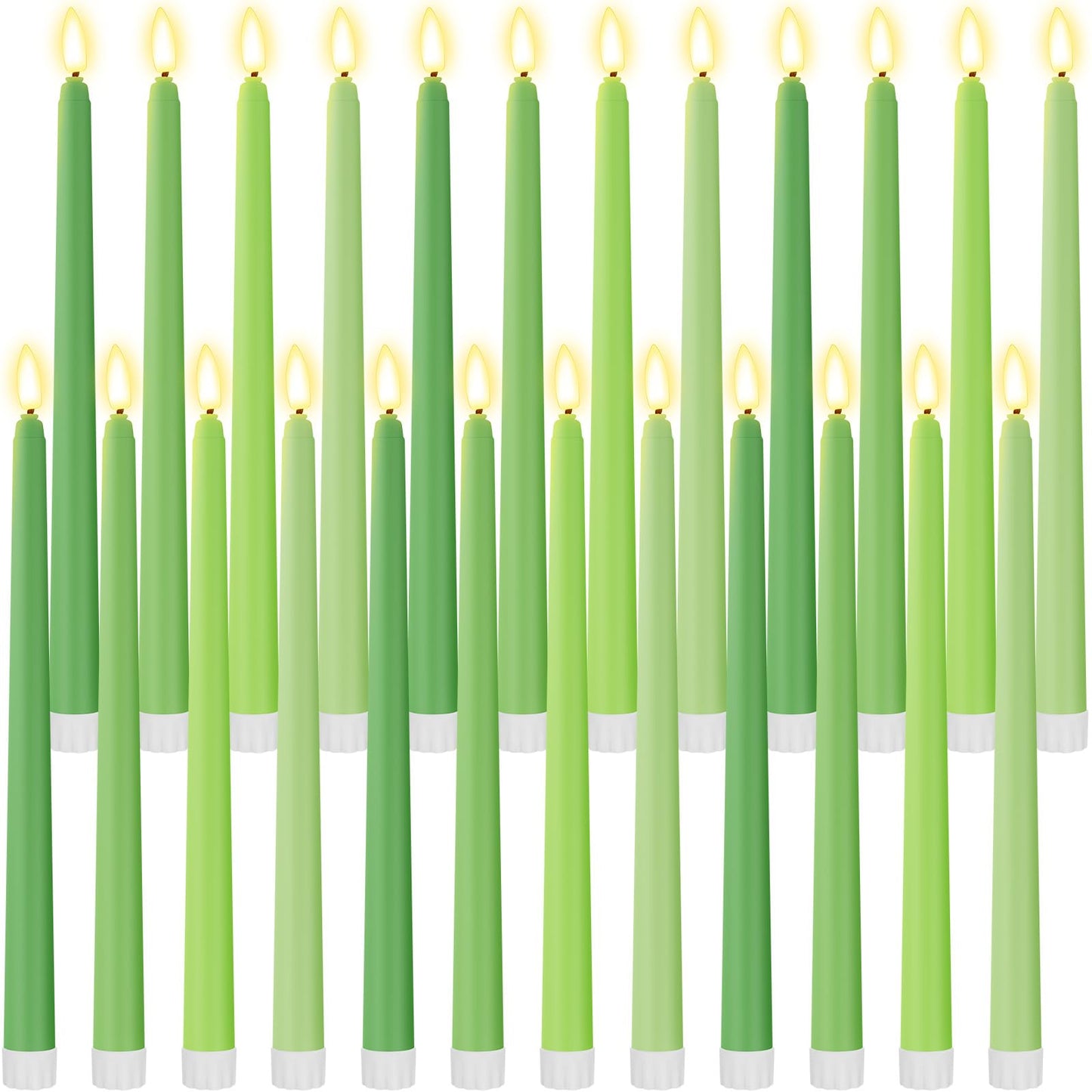 Macarrie 24 Packs Flameless Taper Candles Battery Operated Fake 11 Inch Long Candlelight LED Flameless Candlesticks Flickering Tapered for Spring Summer Wedding(Spring Green)