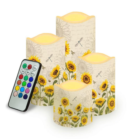 Ystardream Elegant Sunflower Flameless Candles Color Changing LED Candles with Remote Control Battery Candles for Outdoor and Indoor Home and Room Decoration,Backpack Set of 4 Piece