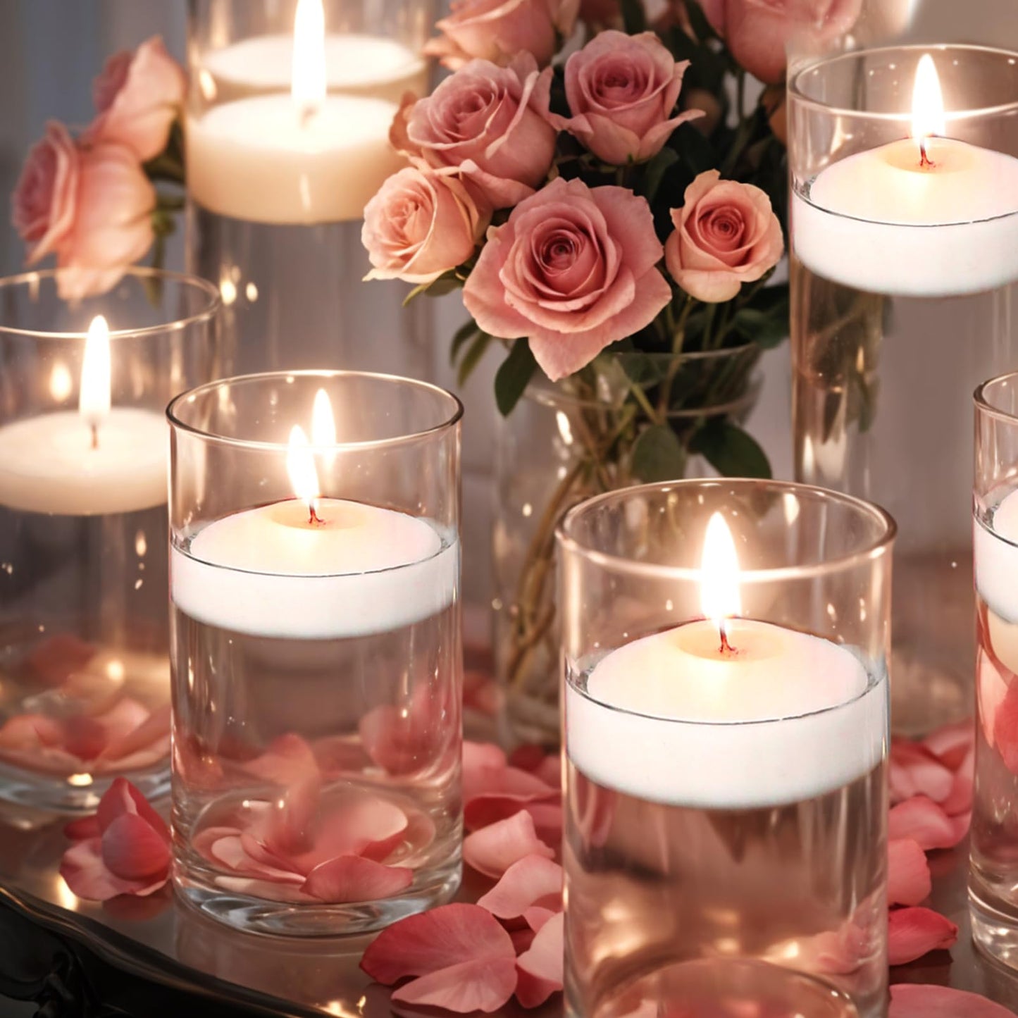 GINITIRI 3 inch White Floating Candles, 60 Pack Unscented Floating Candle,8-9 Hours Burning Floating Candles for Centerpieces, 3" Water Candles for Cylinder Vases, Wedding, Party