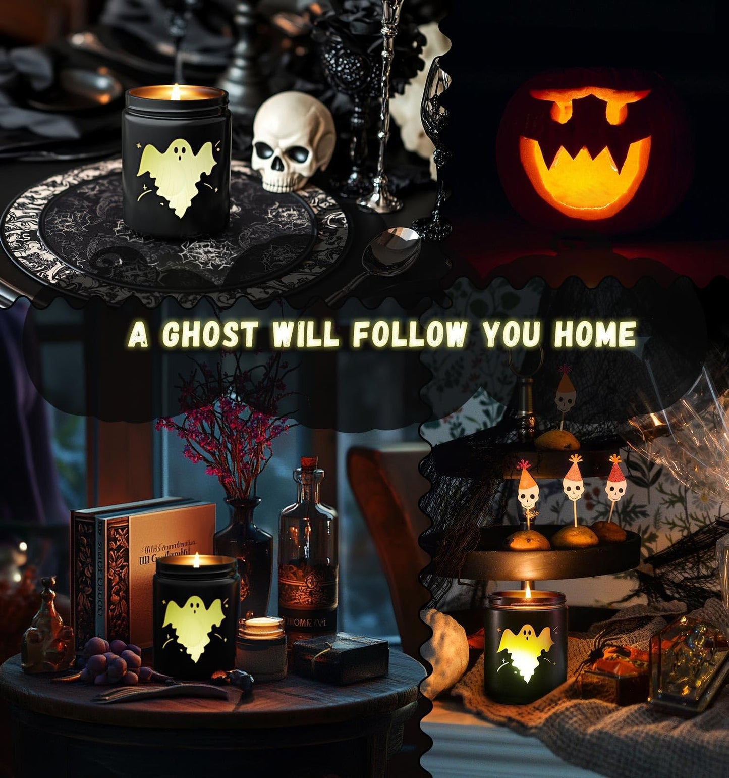 Halloween Decor Indoor-Halloween Gifts Candles for Women with LED Ghost, Ghost Candle with Mint & Musk Scent Over 40 Hours of Burn Time, Gift for Holiday, Home Fall Decorations Indoor, 100% Soy Wax