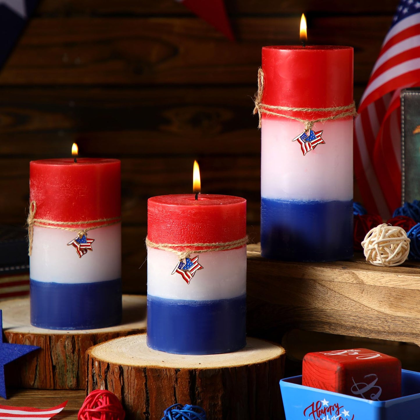 Conelist Set of 3 Red White Blue Pillar Candles 4th of July Patriotic Pillar Candles 250th Anniversary Memorial Day Gifts for Independence Day Party Decorations Table Home Decor