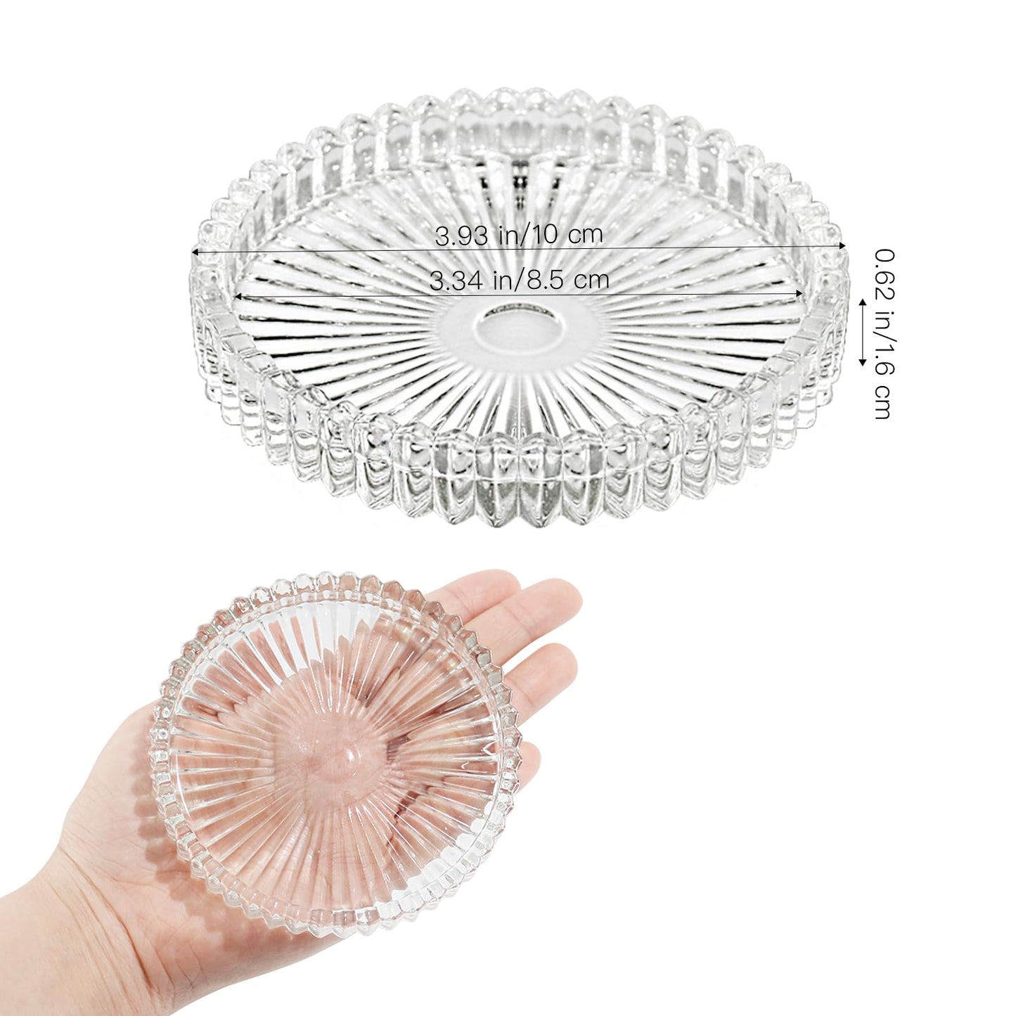 CHOCSTAY Glass Pillar Candle Holder, 4" Clear Candle Plates Set of 3, Glass Candle Holders for Wedding, Party, Holiday, Home Decor, Table Centerpiece
