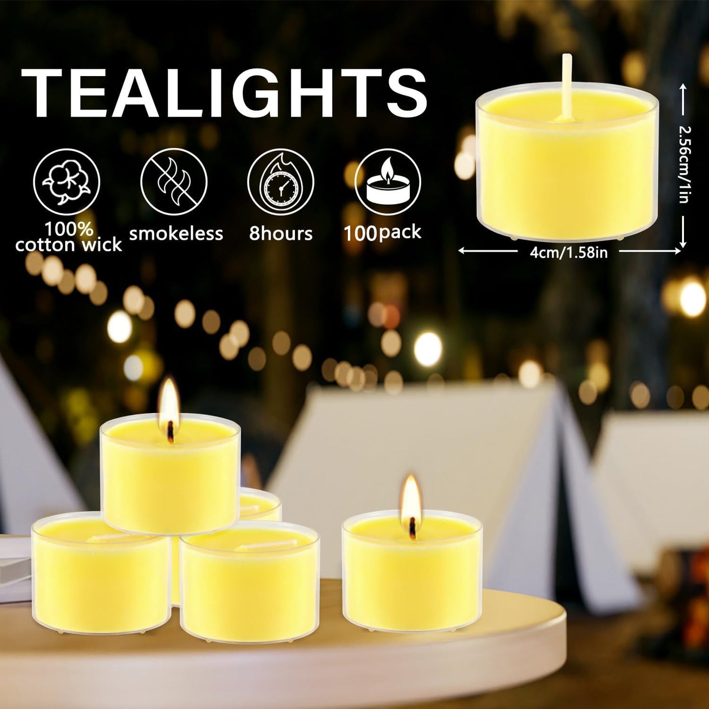 Fclayvts 8-Hour 100 Pack Citronella Tealight Candles, Outdoor and Indoor Summer Scented Candle,Natural Soy Wax Candle for Home Patio Garden Yard Balcony,BBQ Birthday Emergency