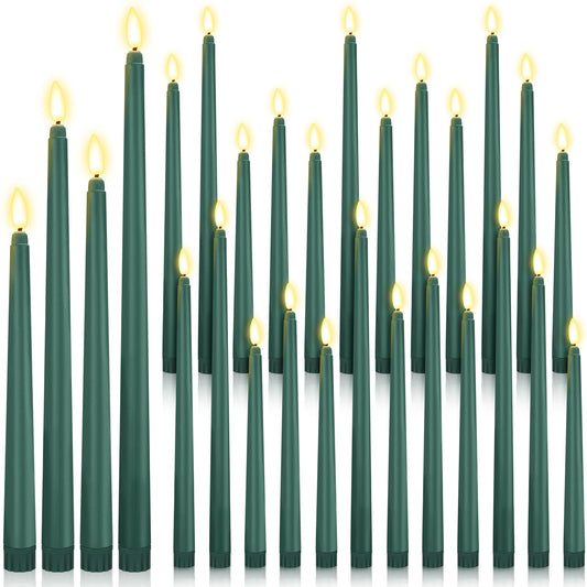 Rossesay 24 Pcs Flameless LED Taper Candles Battery Operated Candle 8.5", 9.65", 10.8", 12.8" Flameless Candlesticks Flickering for Christmas Church Wedding Indoor Decoration(Classic, Green)