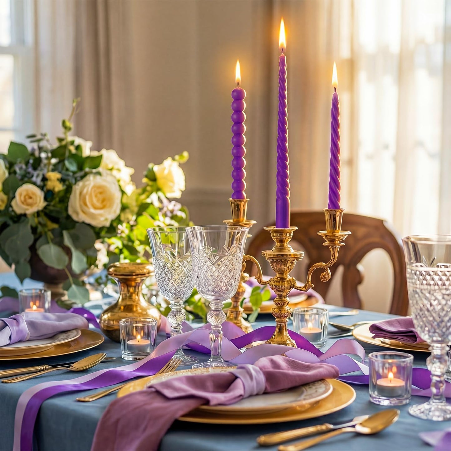 Conelist 10 Inch Purple Twisted Taper Candles Set of 6, Tall Smokeless Twisted Candlesticks for Wedding Holiday Birthday Home Party Decorations