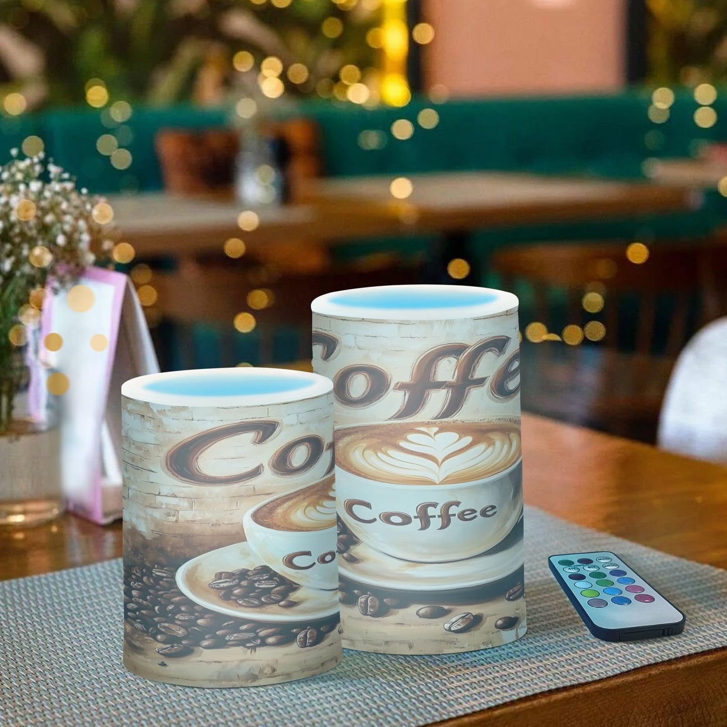 ALAZA Flickering Flameless Candles A Coffee Cup Battery Operated Candles with Remote Timer LED Pillar Votive Candles Set of 2 for Holiday Decor