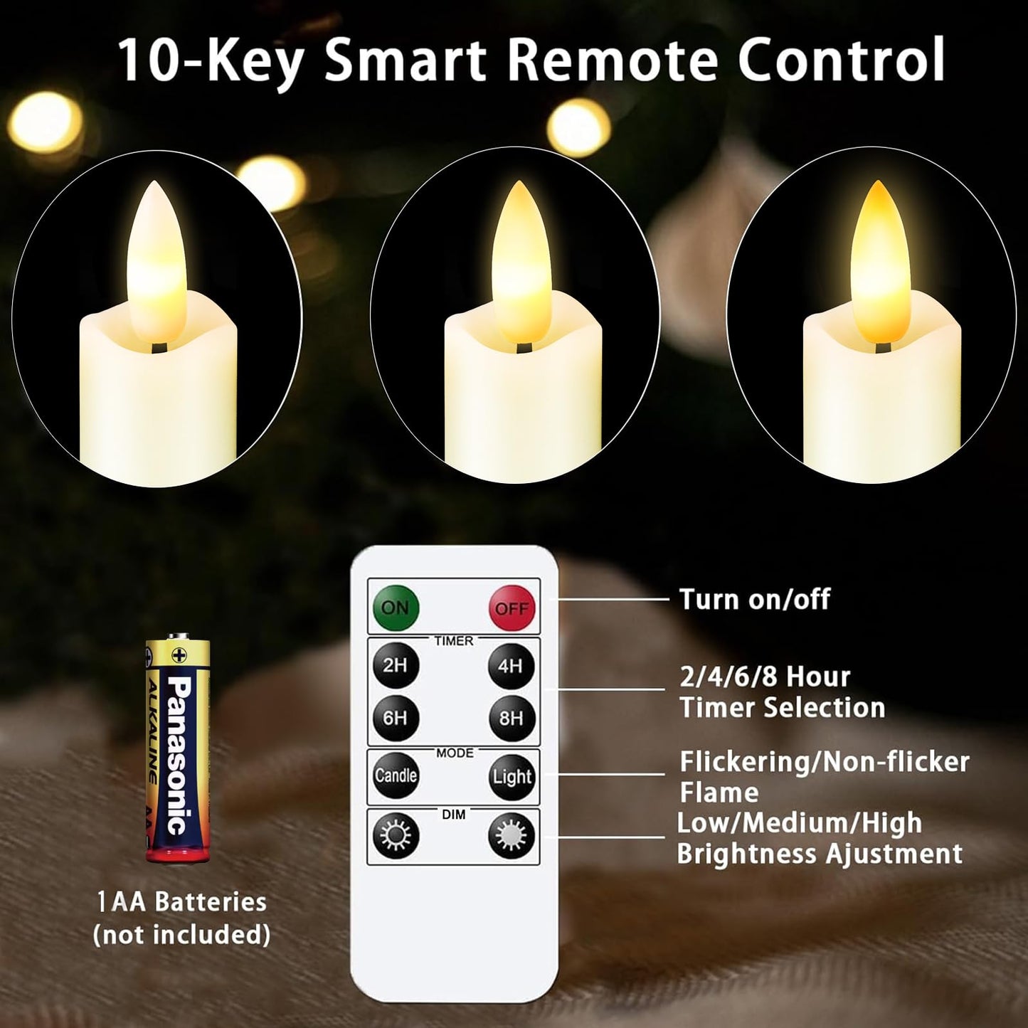 KSWING Upgraded Real Wax Short LED Flameless Taper Candles with Remote, 6 PCS White Candlesticks Battery Operated 3D Flickering - 6" Realistic Fake Candle Sticks for Home/Wedding/Fireplace Xmas Decor