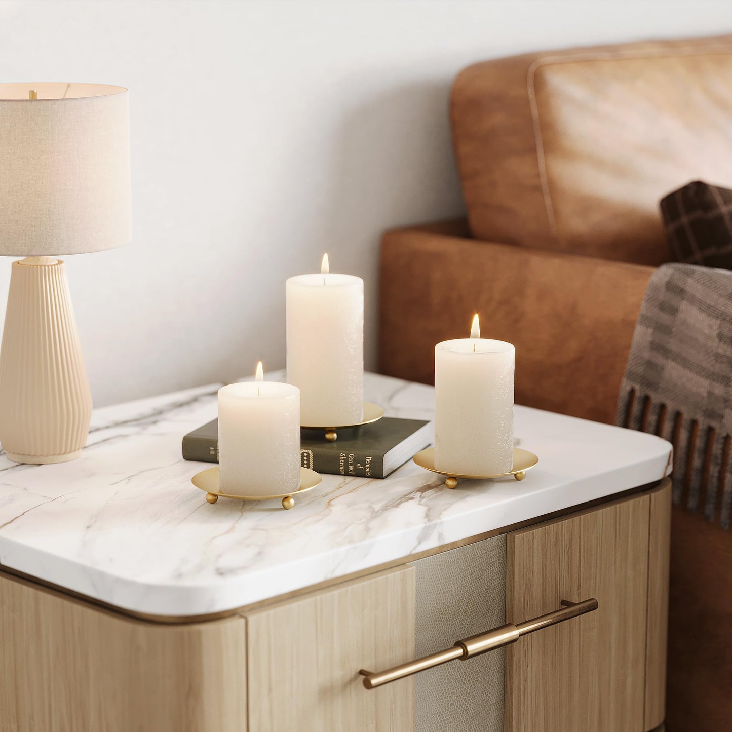 Apsvwys Gold Candle Holders for Pillar Candles, Set of 6 Premium Metal Candle Plates Candle Stand for LED or Wax Candles, Decorative Pillar Candle Holder Dish for Table Centerpiece