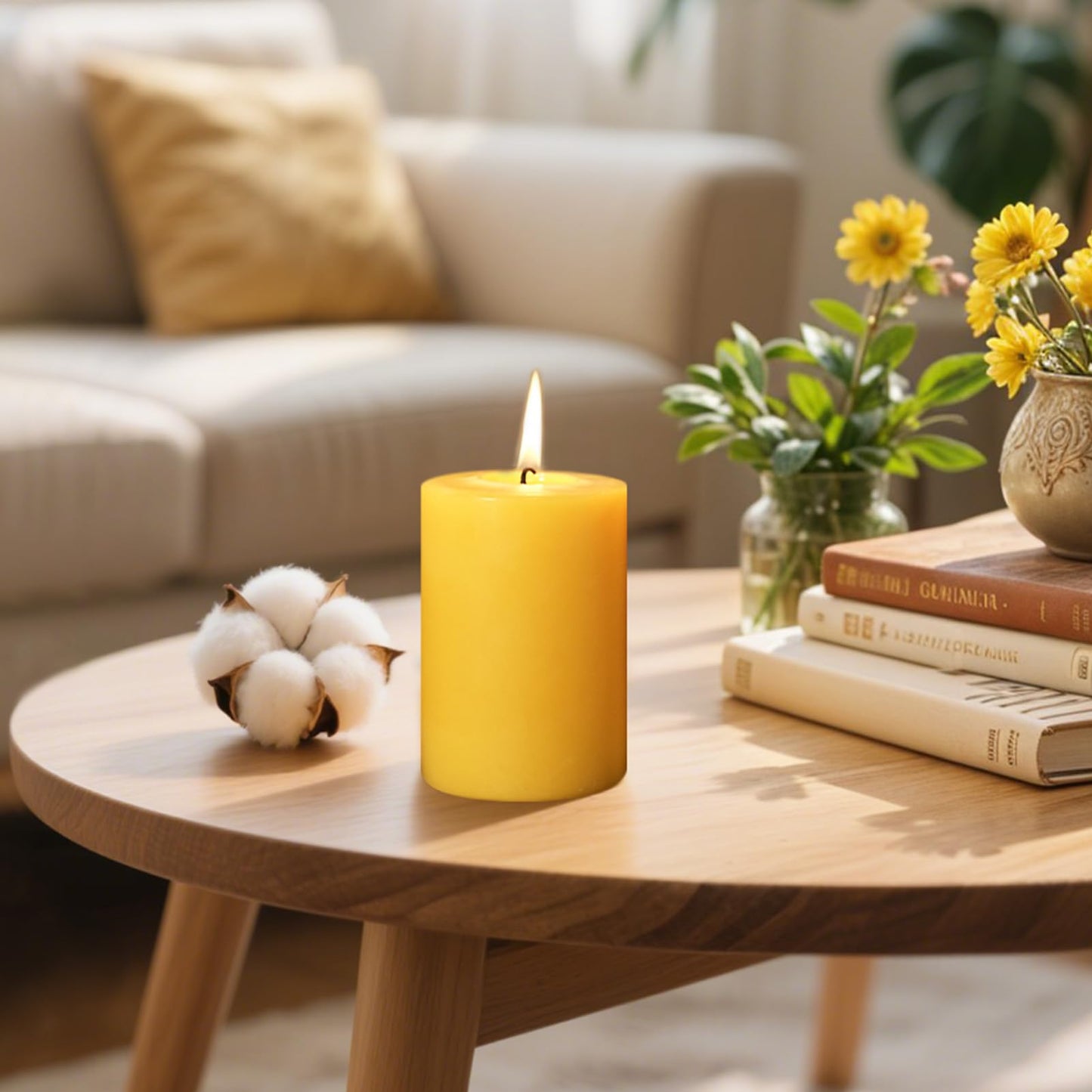 Natural Beeswax Pillar Candle, 120 Hours Long Burning Emergency Candles Unscented Pure Beeswax Pillar Candles 3x4in Dripless Bees Wax Candles for Home Paryer Parties, 2 Packs
