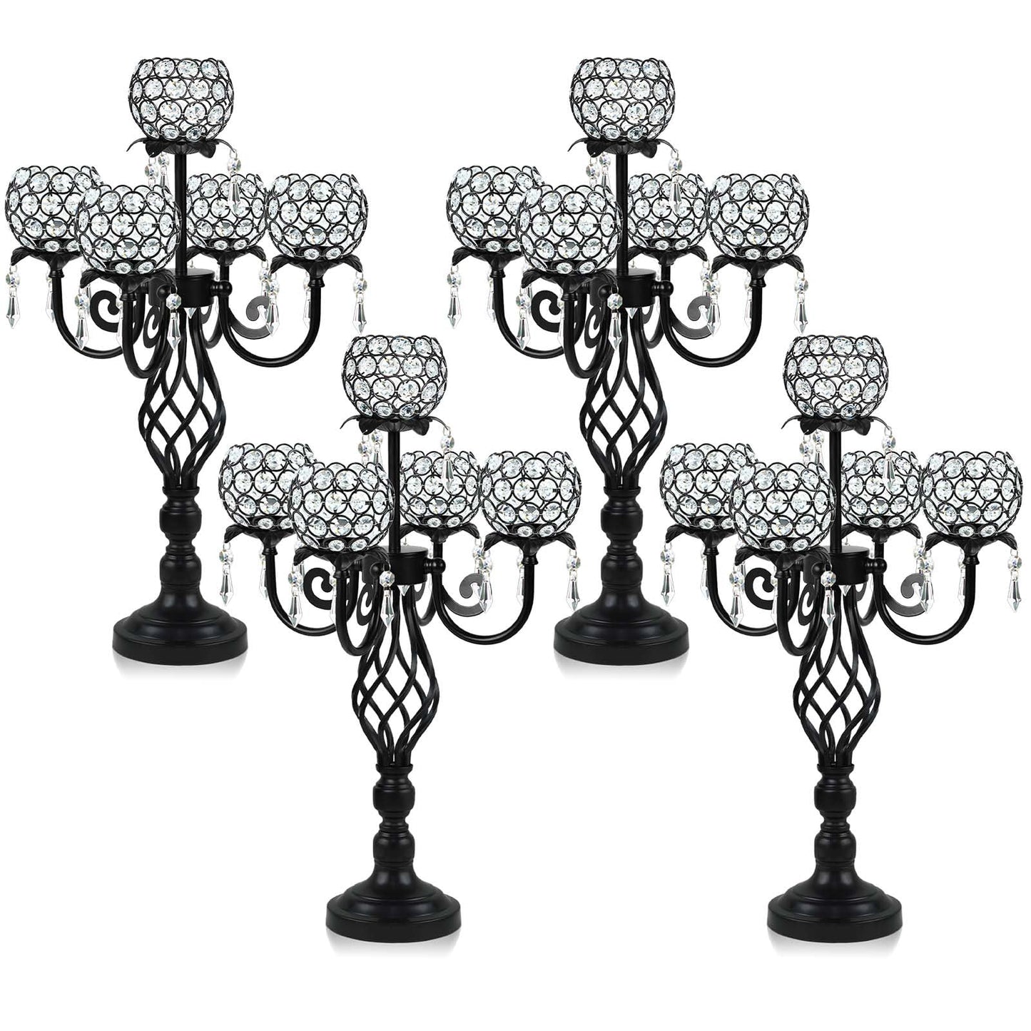 Kehail 5-Arm Crystal Candelabra Centerpiece 23.2" Tall - Elegant Candle Holder Stand with Crystal Bowl, Chic Table Decor for Weddings, Parties, Anniversary & Home Decoration (4, Black)