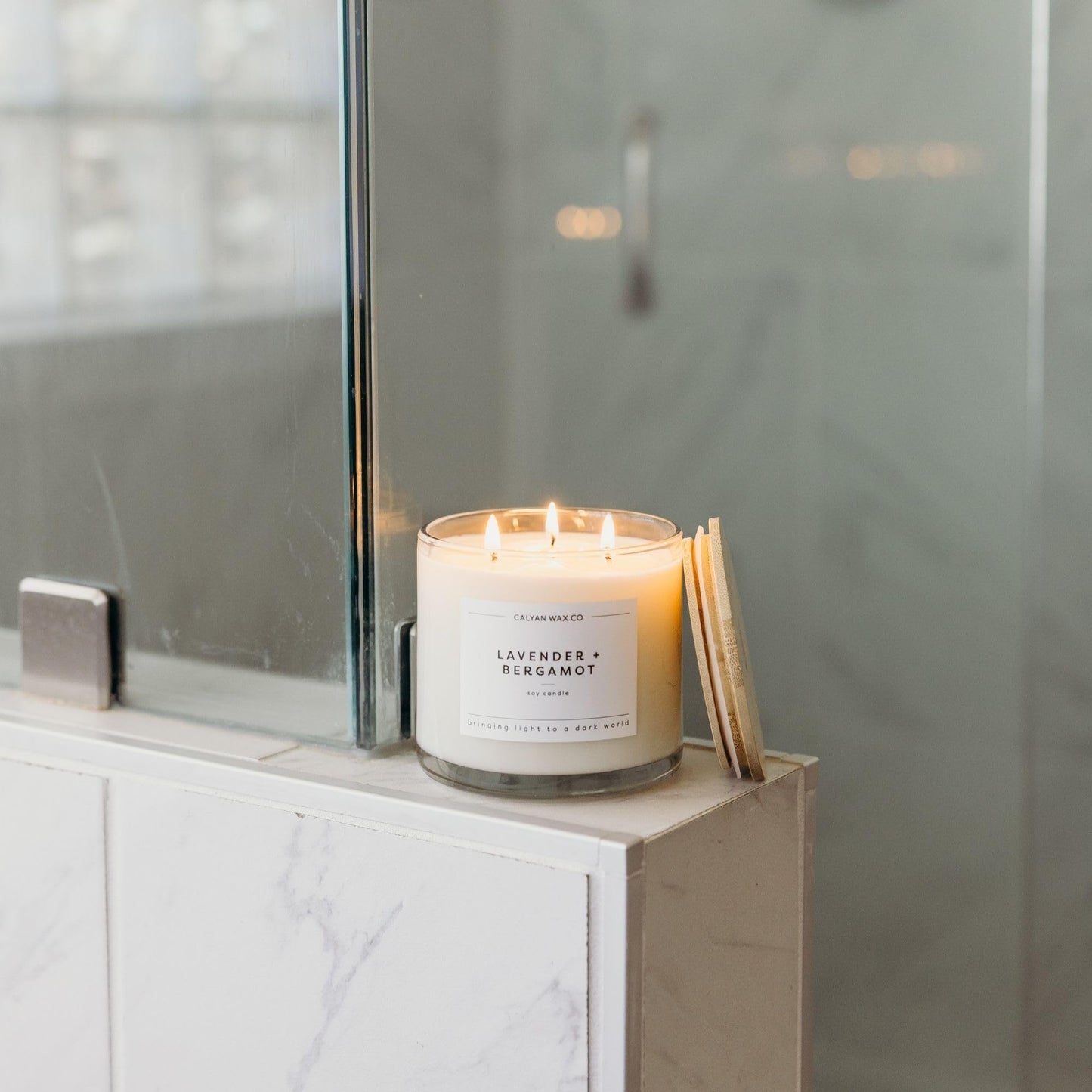 Calyan Wax Co. Lavender & Bergamot 3 Wick Scented Candle - 43 Hour Burn - Luxury 3 Wick Soy Candles - Soy Wax Candles - Long Lasting Large Glass Jar Candle for Home - 14.9oz