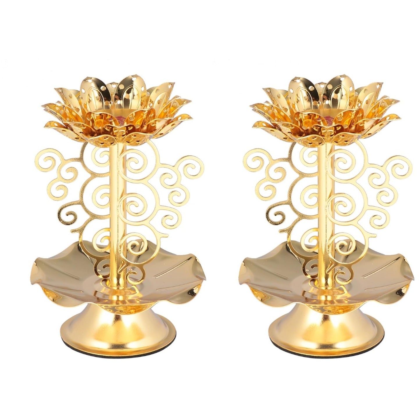 HOMSFOU 2 Pcs Alloy Candle Holder - Creative Lotus Carving Candlestick Lantern with Stereoscopic Petal Design, Ideal for Home Decorations, Temples, Offices, Living Rooms