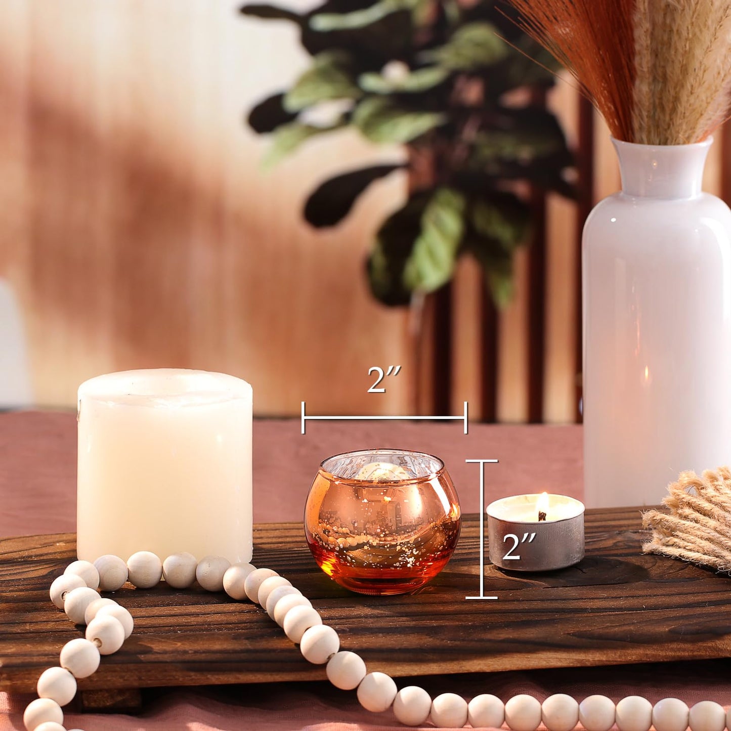 LAMORGIFT 24 Pcs Burnt Orange Candle Holders- Mercury Glass Candle Holders for or Boho Wedding Centerpieces, Bridal Shower, Party Table Decor, Fall and Holiday Home Decoration