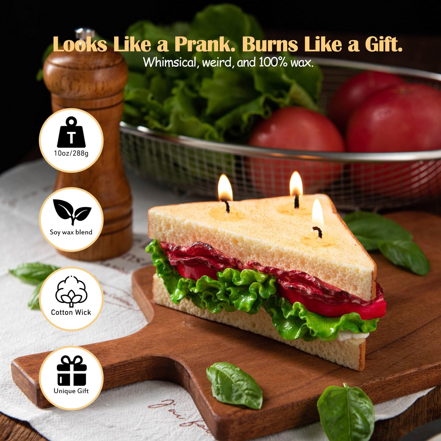 BLT Sandwich Realistic Food Scented Vegetable Wax Candle