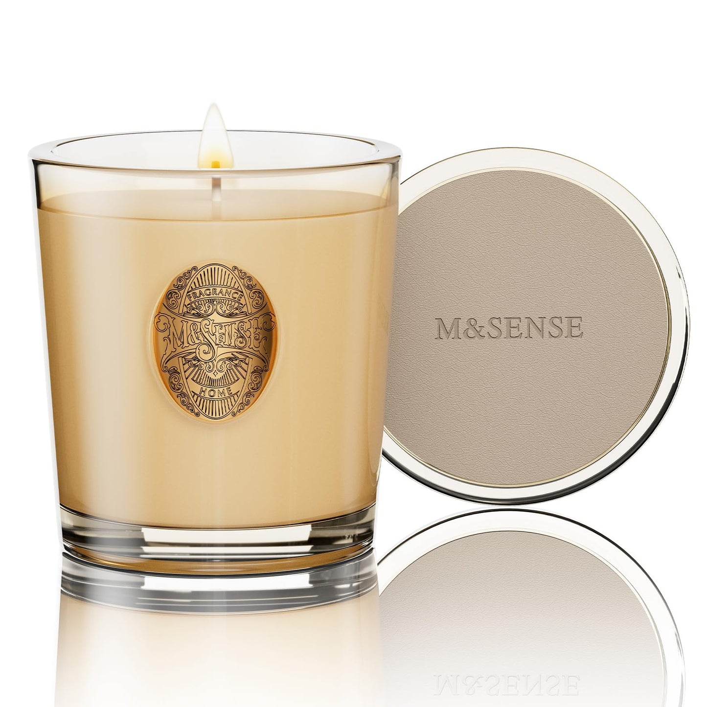 M&SENSE Natural Soy Candle | Banana Leaf & Gold | 9.2 oz, 50H Burn Time | Luxury Scented Candle for Relaxation, Gifting, Home Décor | Ideal for Bedroom, Office, Party Ambiance