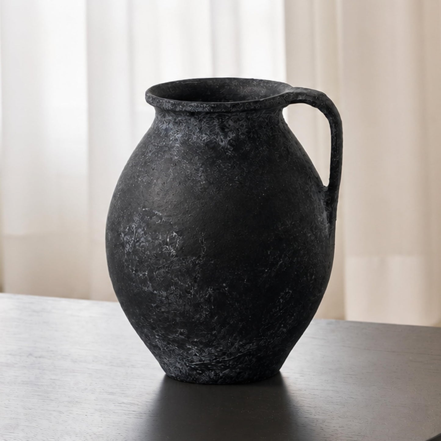 LB2 Black Ceramic Large Vase, 11.2" Tall Zen Style Vase, Terra Cotta Pitcher, Distressed Farmhouse Decor, Pottery Decorative Flower for Home Decor (D - Black 11.2")