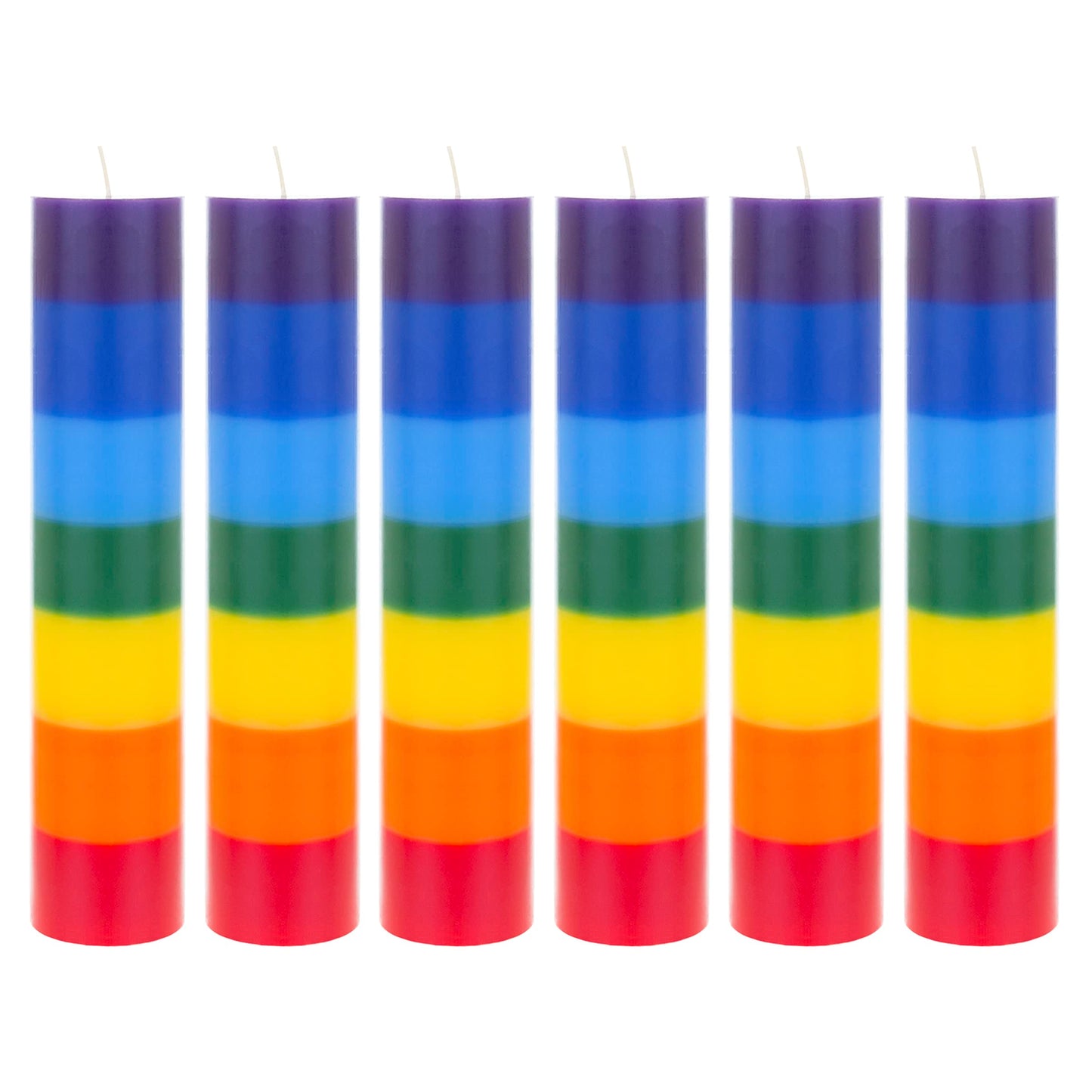 Mega Candles 6 pcs Unscented Multi Color Solid Pillar Chakra Candles, Hand Poured Premium Wax Candle 2 Inch x 9 Inch, 100% Cotton Wick, Positive Healing Energy, Meditation, Relaxation, Reiki, Yoga
