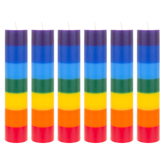 Mega Candles 6 pcs Unscented Multi Color Solid Pillar Chakra Candles, Hand Poured Premium Wax Candle 2 Inch x 9 Inch, 100% Cotton Wick, Positive Healing Energy, Meditation, Relaxation, Reiki, Yoga