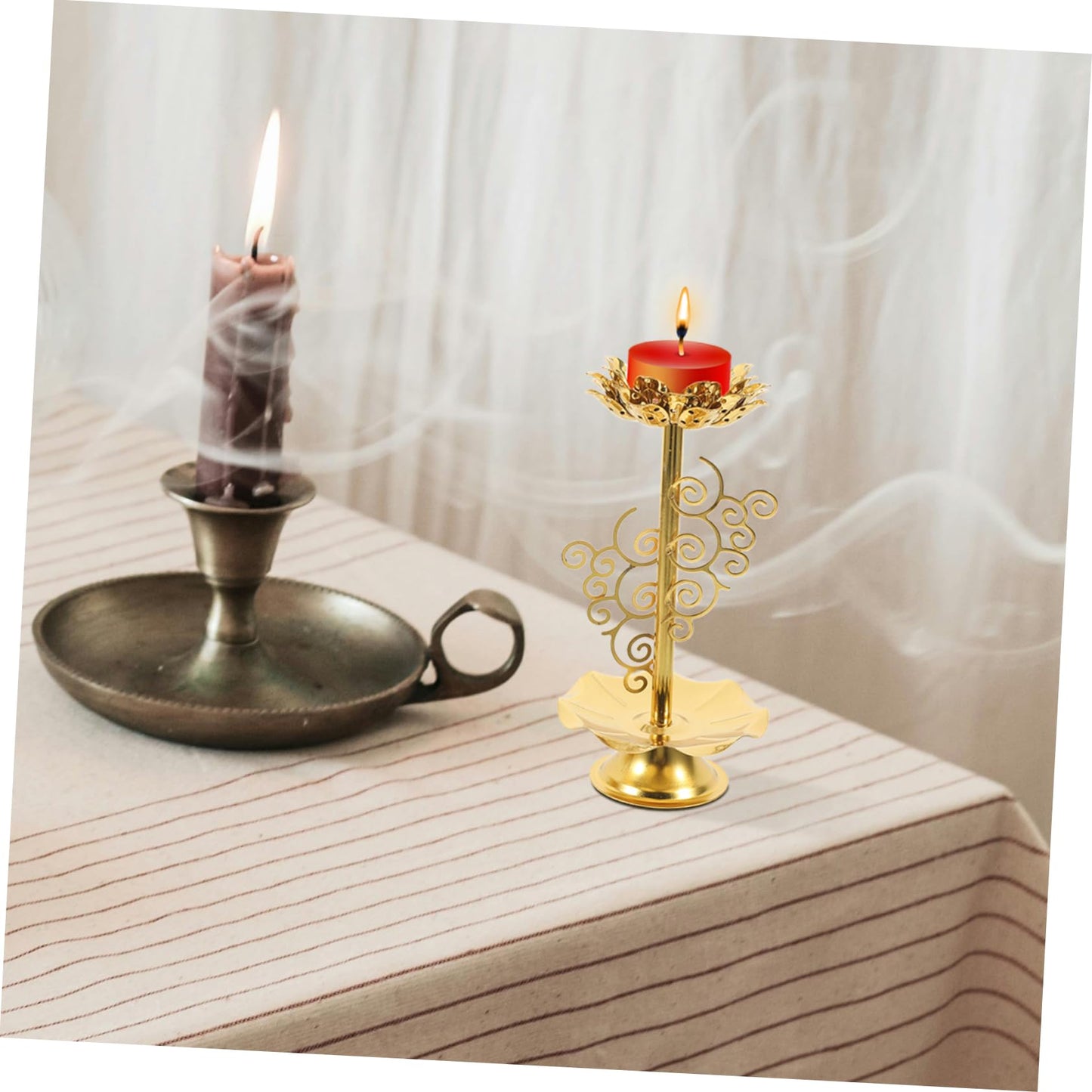 2pcs Antique Lotus Candlestick Holder Butter Lamp Base for Buddha Elegant Design for Home Decor for Festivals and Special Occasions