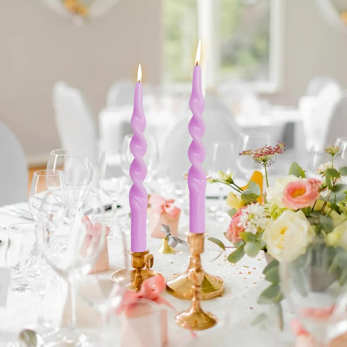 10 Inch Taper Candles Candle Sticks Unscented Handmade 2 Pack Smokeless Long Time Twisted Candlesticks for Wedding Decoration Yoga(Purple)