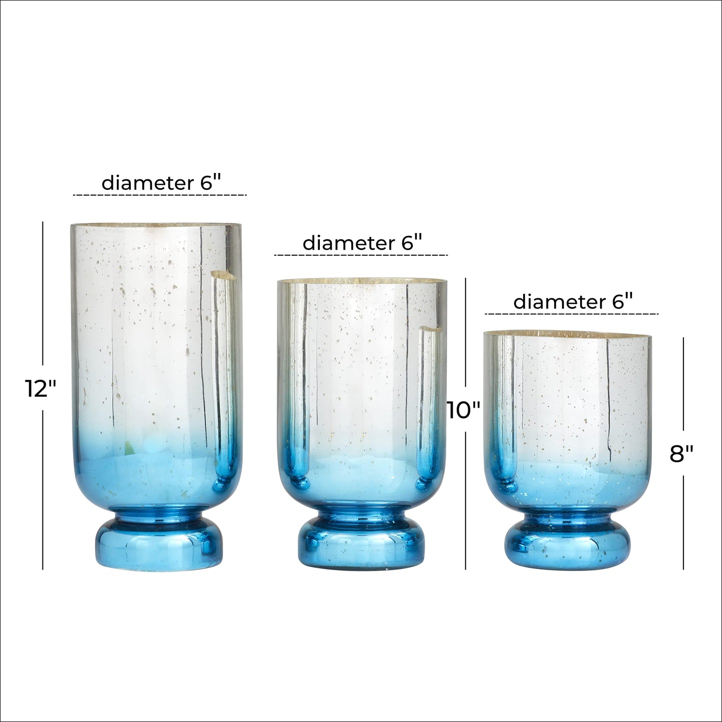 Deco 79 Glass Pillar Candle Holder with Ombre Effect, Set of 3 12", 10", 8"H, Silver