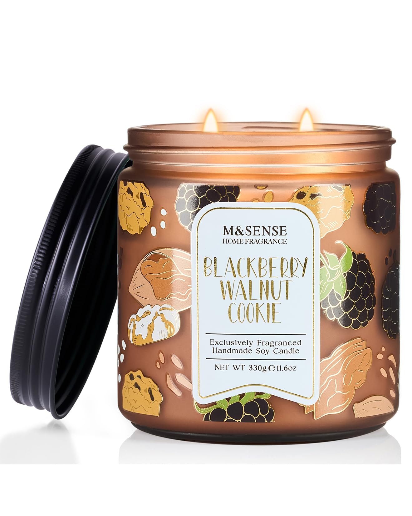M&SENSE BlackBerry Walnut Cookie Scented Candle, Soy Wax 11.6oz 70 Hours Non Toxic Slow Burn, Fruity Nutty Bakery Fragrance, Holiday Jar Candle for Home Decor, Relaxing Aromatherapy Gifts for Women