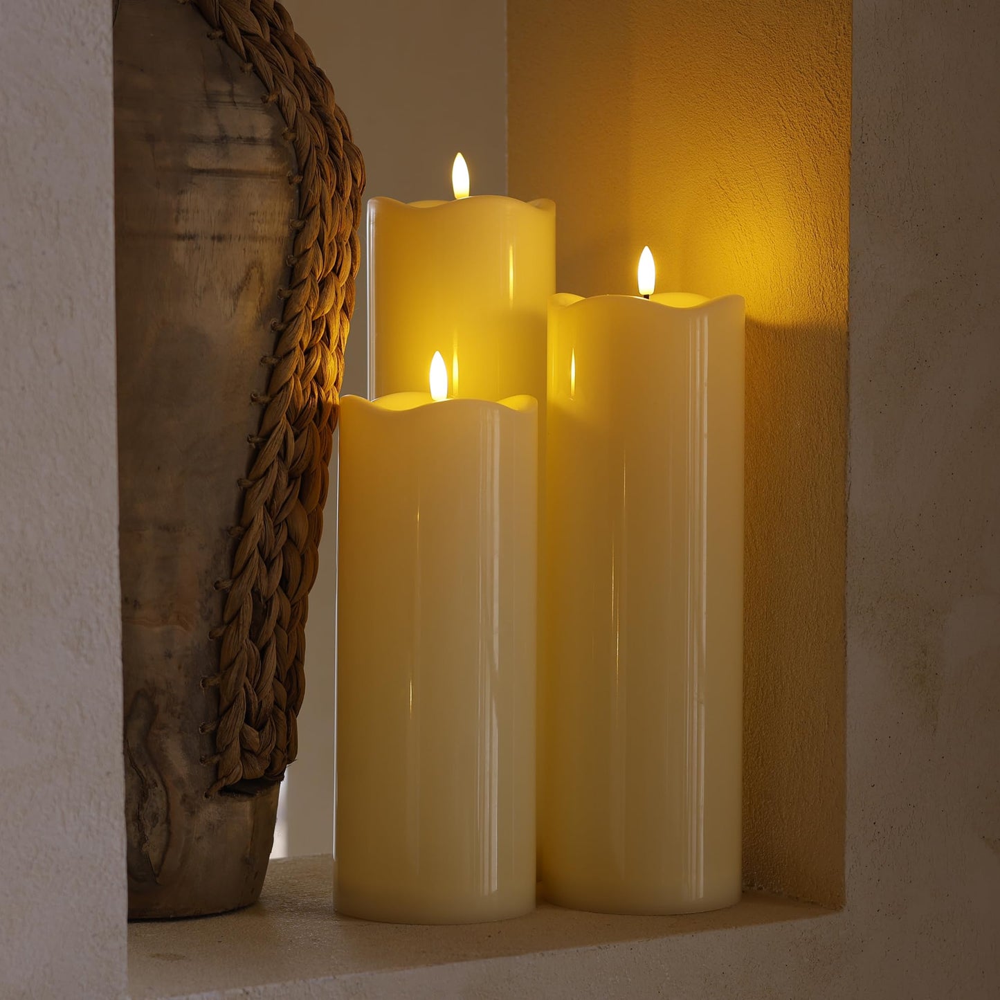 AFINETH 4" x10" Outdoor Flameless Candles Waterproof, Large Battery Operated Candles with Remote, Plastic Flickering LED Candles for Garden Patio Porch Home Party, Ivory 1Pack