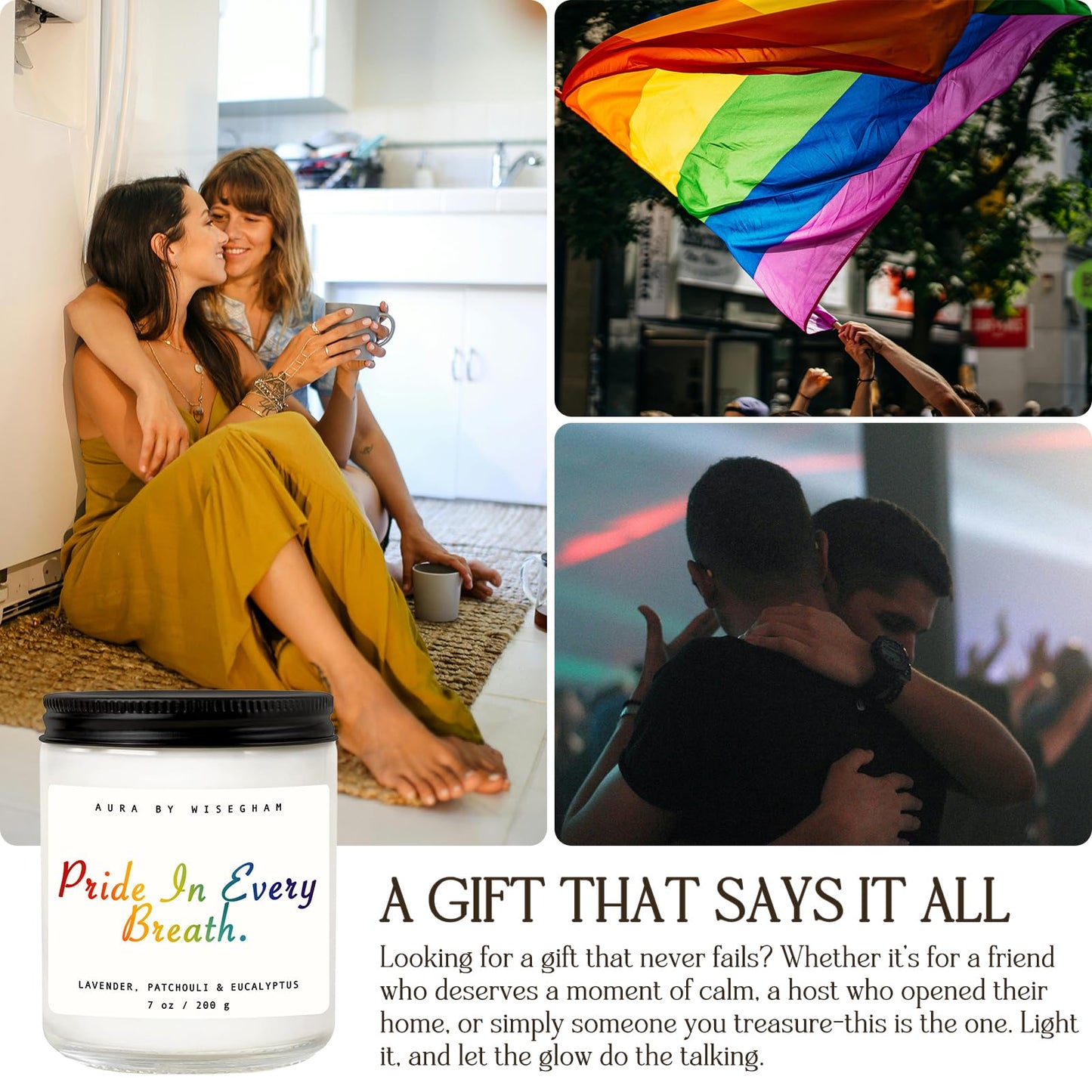 WISEgham Lavender Scented Candle - Gay Gifts for Home Gay Pride Soy Candle - Glass Jar Candle for Relaxation, LGBTQ Pride Gift for Him, 40-Hours Long Lasting Soy Wax Home Decor, 7oz