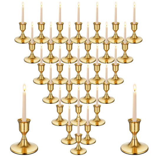 Gold Wine Glass Metal Candlestick Holders - HearthLume Vintage Modern Metal Taper Candle Holders, Decorative Centerpiece for Table Mantel, Wedding Kitchen Home Decor, Wedding Gift,30Pcs