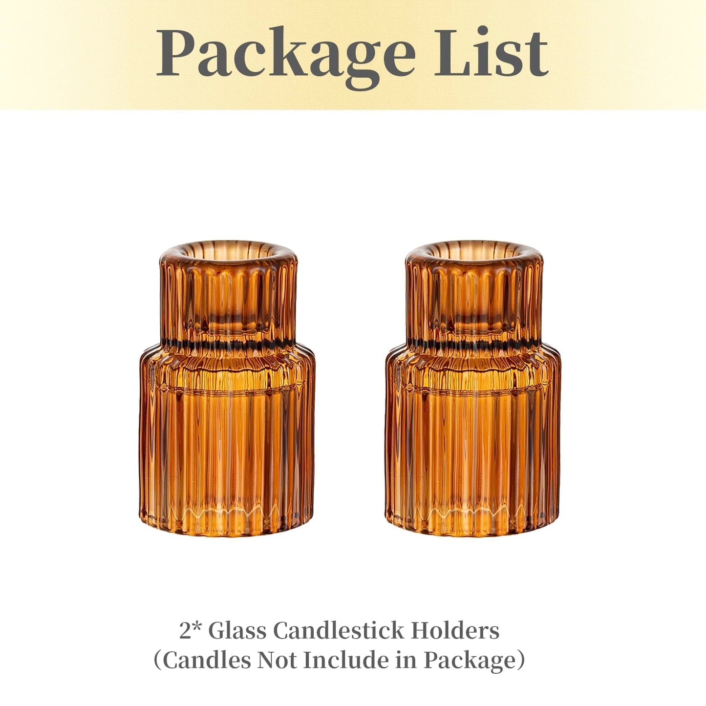 Hewory Glass Taper Candle Holders: 2PCS Amber Elegant Candle Holder Candlestick Holders Bulk, Ribbed Glass Candle Holder Candle Sticks Holder Decor for Table Centerpiece Fall Thanksgiving Home Decor