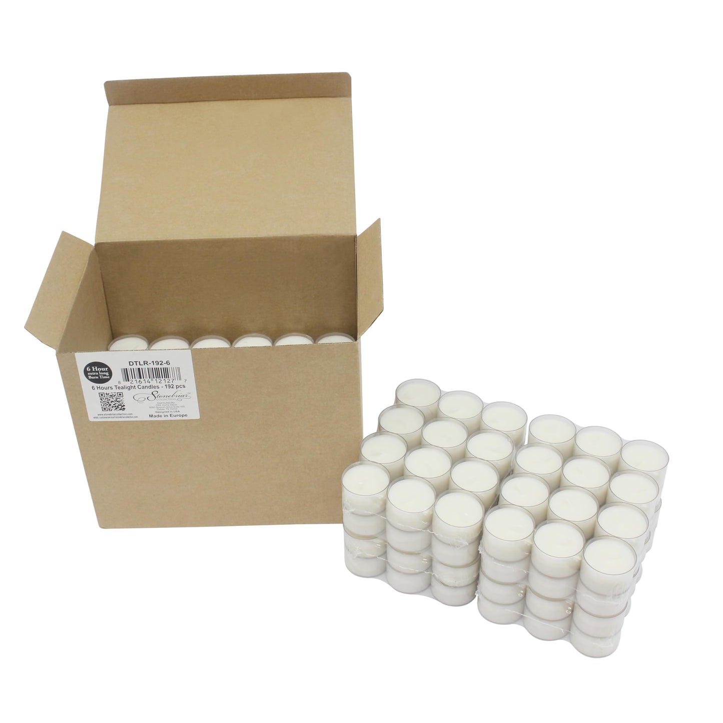 Stonebriar 192 Count White Unscented 6 to 7 Hour Extended Burn Time Clear Cup Tea Light Candles (Pack of 2)