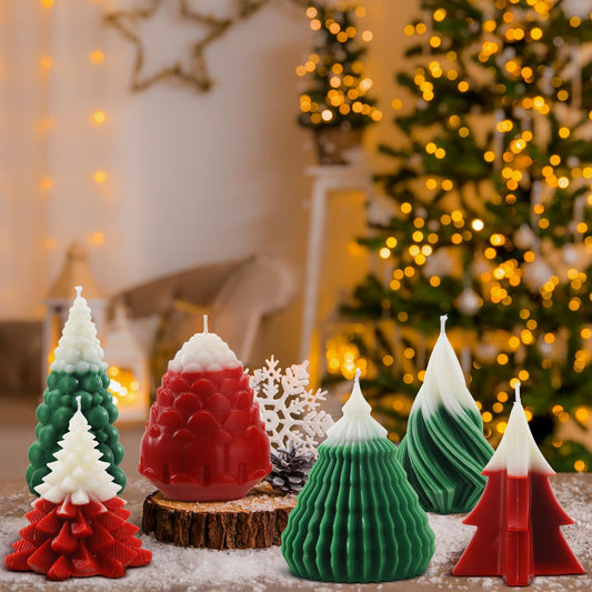 MTLEE 6 Pieces Christmas Soy Candles Scented Candles Winter Christmas Tree Cone Candles Home Decor Pinecone Candle Handmade Wax Candle for Bedroom Bathroom Party (Gradient Color, Tree)