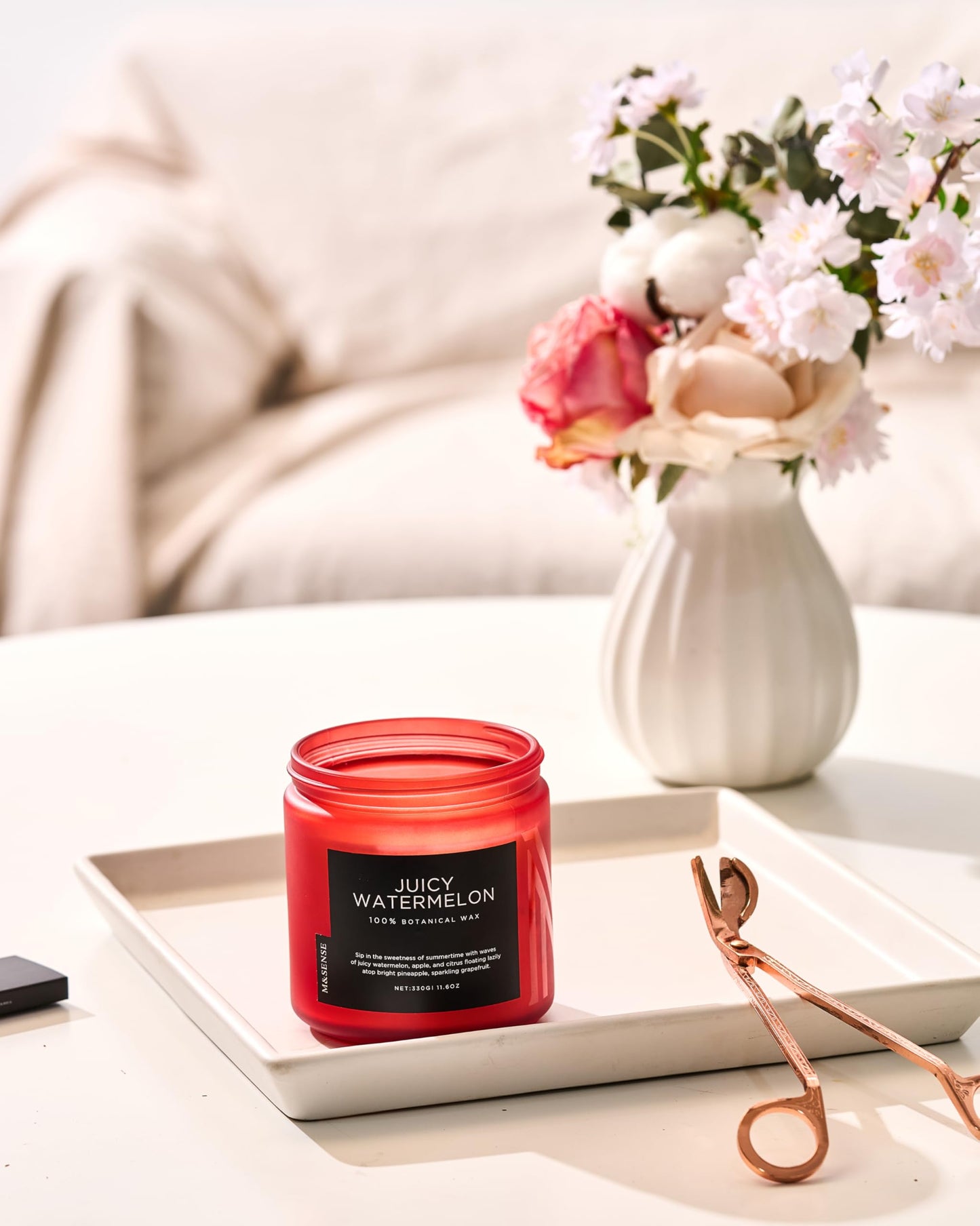 M&SENSE Juicy Watermelon Scented Candle - 11.6oz Clean Non Toxic Natural Soy Wax 70-Hour Burn Long Lasting Candle, 2-Wick Fruit Scent for Home Decor & Housewarming Gifts - Fragrance for Women & Men