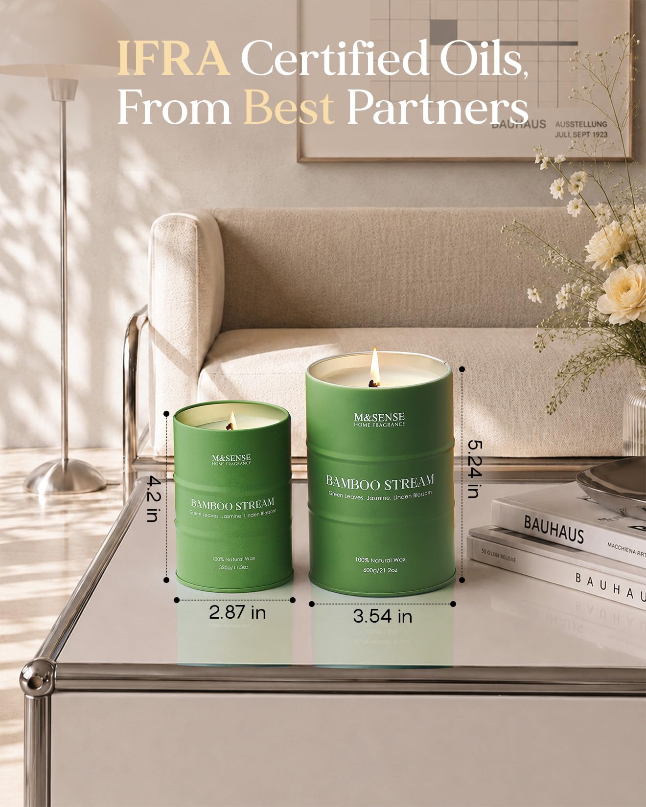 M&SENSE Bamboo Scented Candles Natural Non Toxic, Large Aromatherapy Candle for Stress Relief Meditation Relaxing, Housewarming Gifts for Women Men, 21.2oz 120 Hour Long Burning