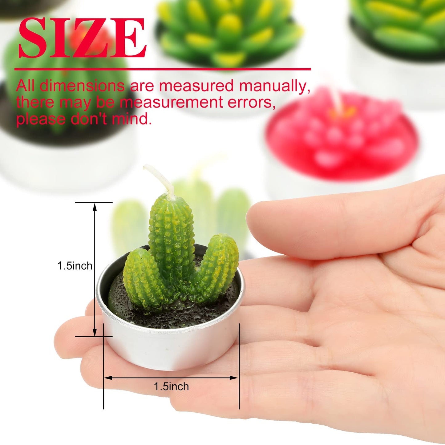 Shihanee 48 Pcs Succulent Cactus Tealights 24 Styles Handmade Mini Plant Tealight Candles Bulk Unscented Smokeless for Wedding Spa Graduation Baby Shower Housewarming Gifts Mexican Party Favors