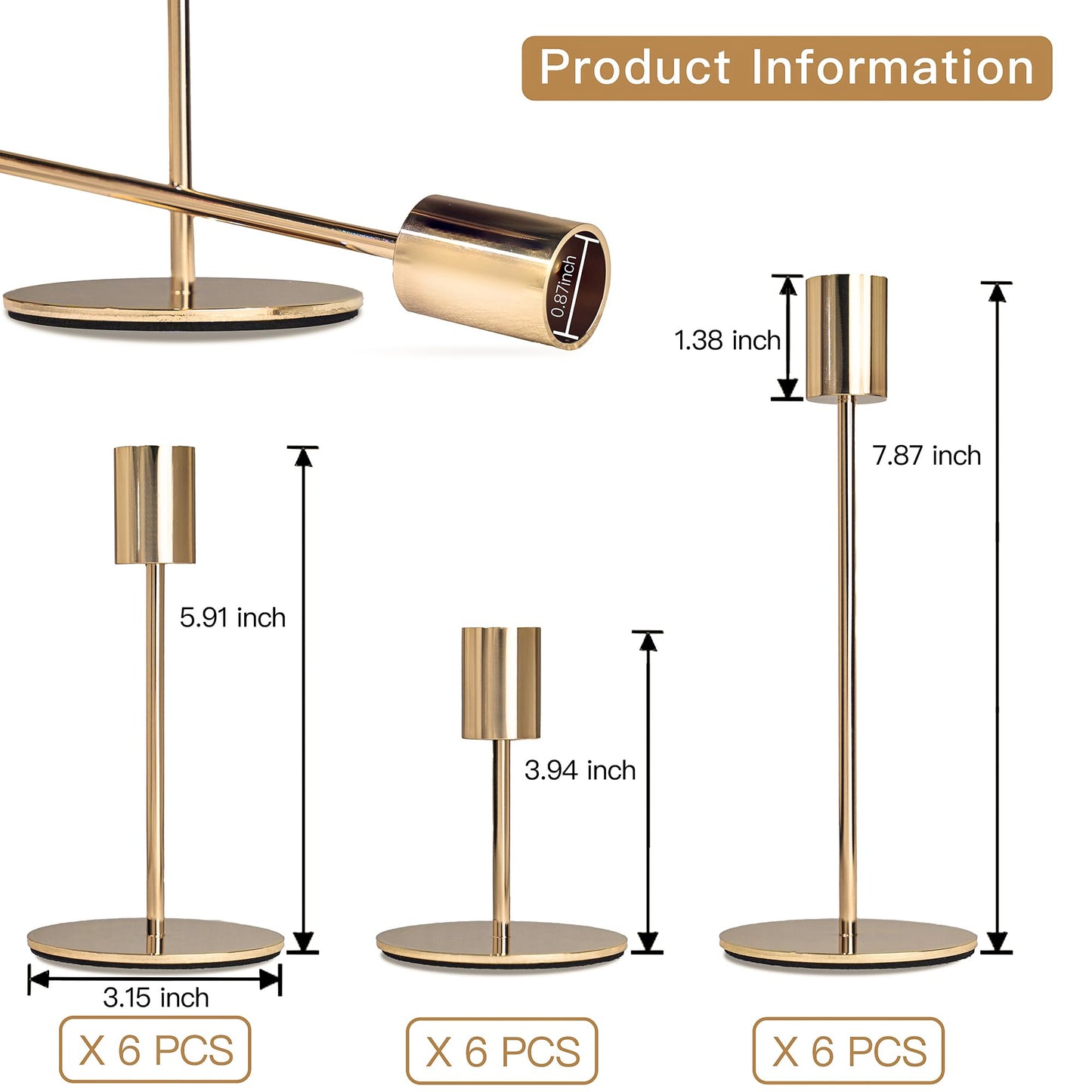 KDJFIIH Gold Candlestick Holders - Bulk Decorative Metal Candelabra for Taper Candles - Fit 0.8 Inch Diameter - Gold Taper Candle Stands for Wedding Home Party Table Decor (Set of 18)