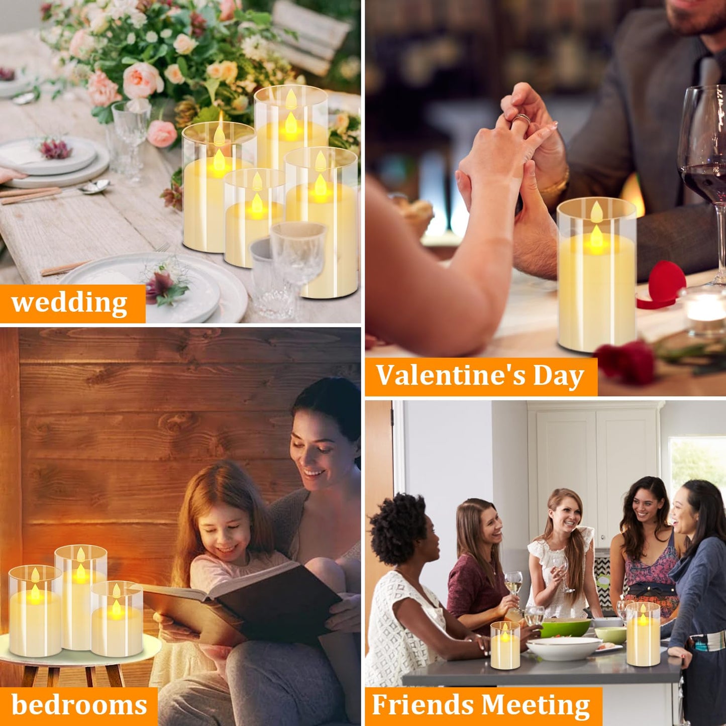wemarry Flameless Candles 4" 5" 6" Acrylic Glass Pillars 3" Diameter Battery Operated Flickering Candles Include 8-Key Remote with Timer Function 400+ Hours (Pure White, Warm Light 3 Pack)