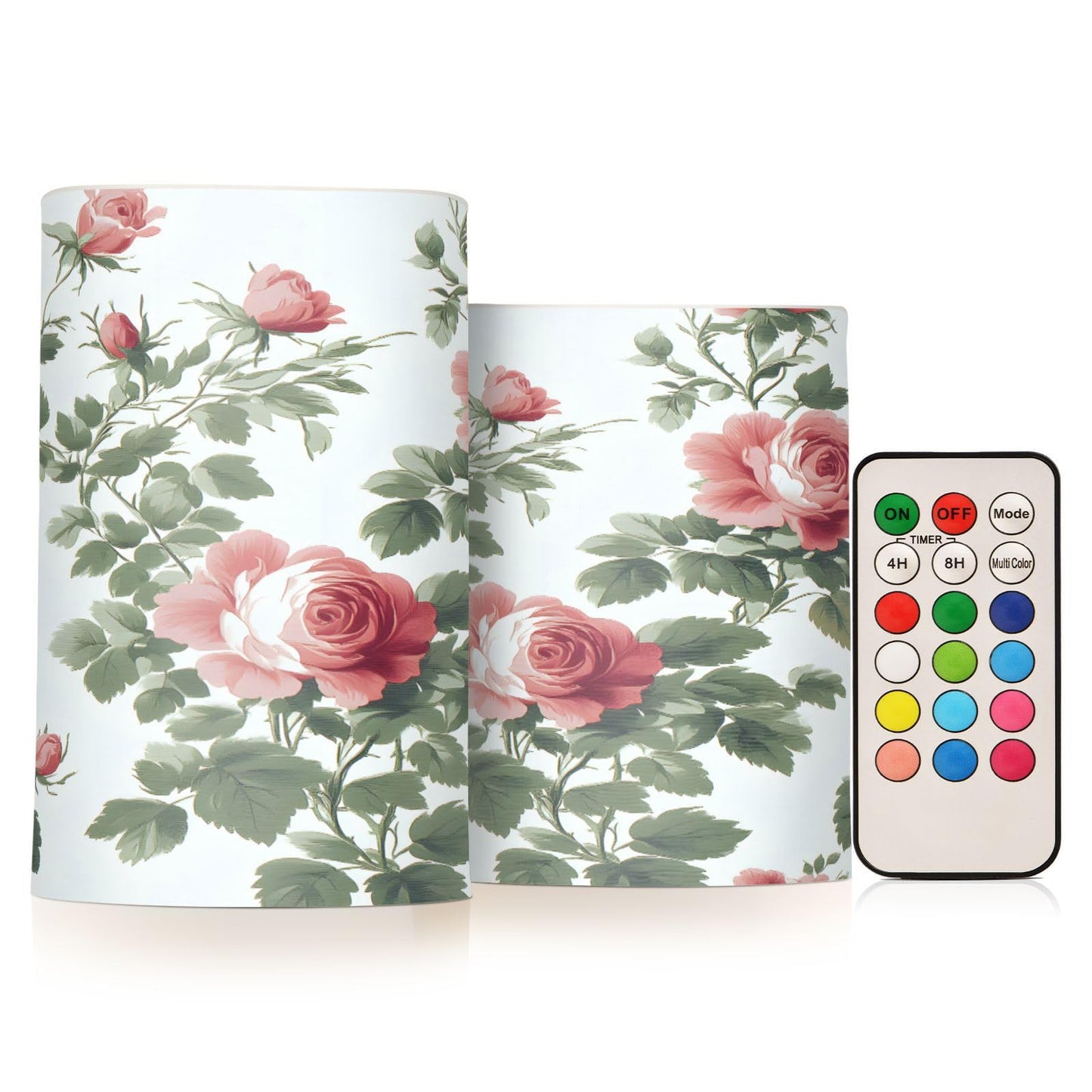 ALAZA Flower Red Rose Flat Pattern Flickering Flameless Candles Battery Operated with Remote Timer,Tea Light Candles LED Pillar Votive Candles Set of 2 for Outdoor Indoor Decorations