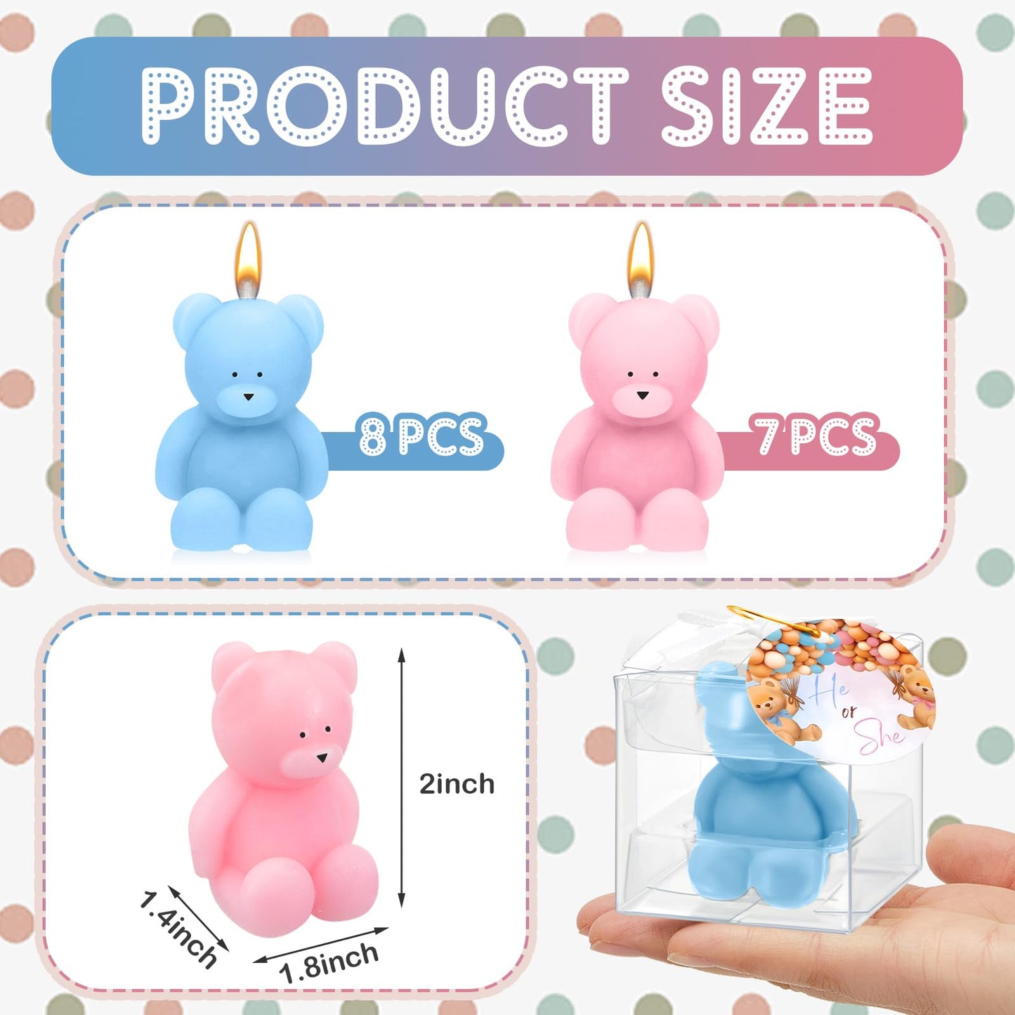 Dansib 15 Pcs Bear Baby Shower Candle Favors for Guest Bear Party Favors Baby Shower Candles Bulk for Gifts Party Decorations (Pink,Blue)