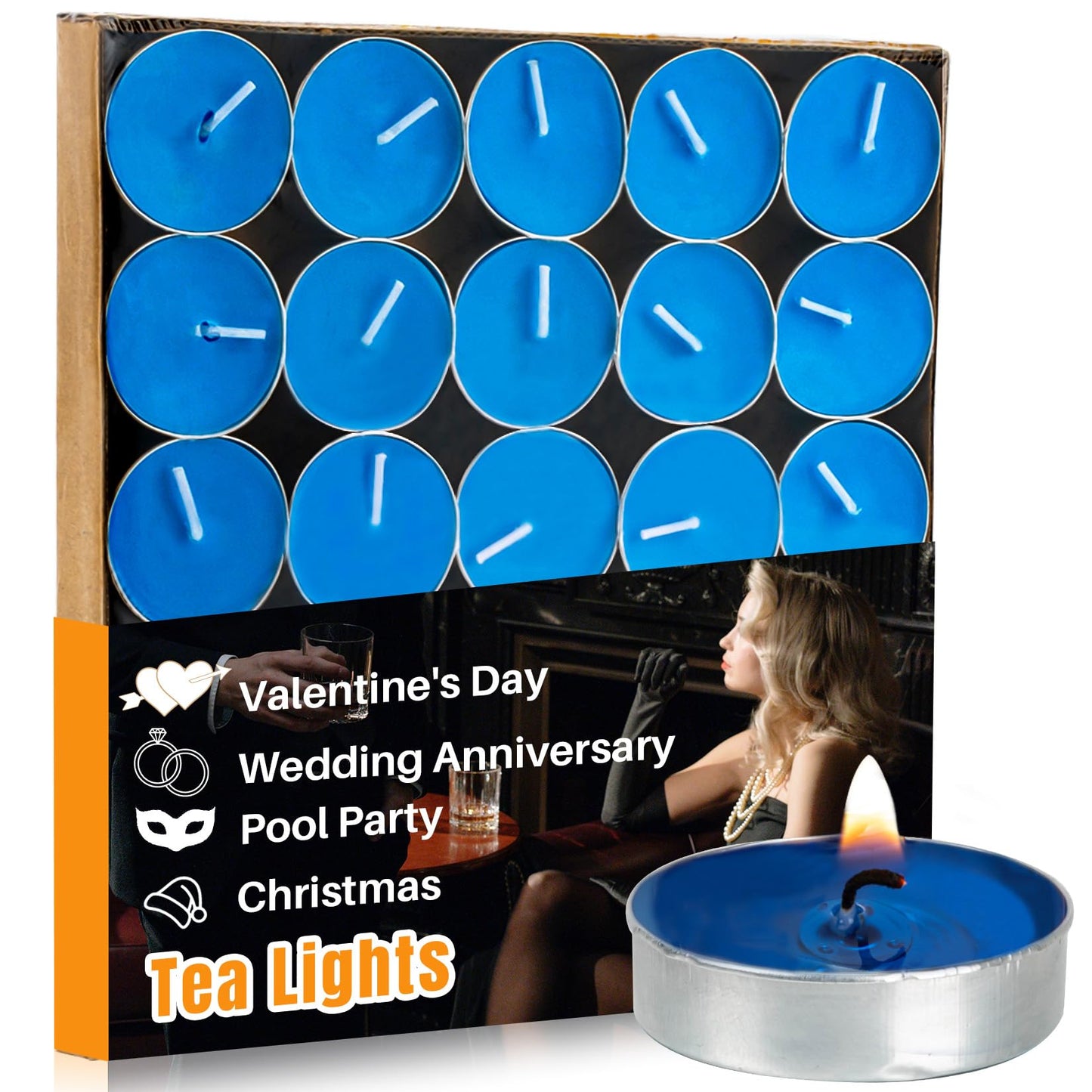 Blue Tea Lights Candles Set - MAQIHAN 25pcs Tealight Candles Votive Soy Candle with Cotton Wick for Home Decoration, Wedding, Emergencies, Shabbat
