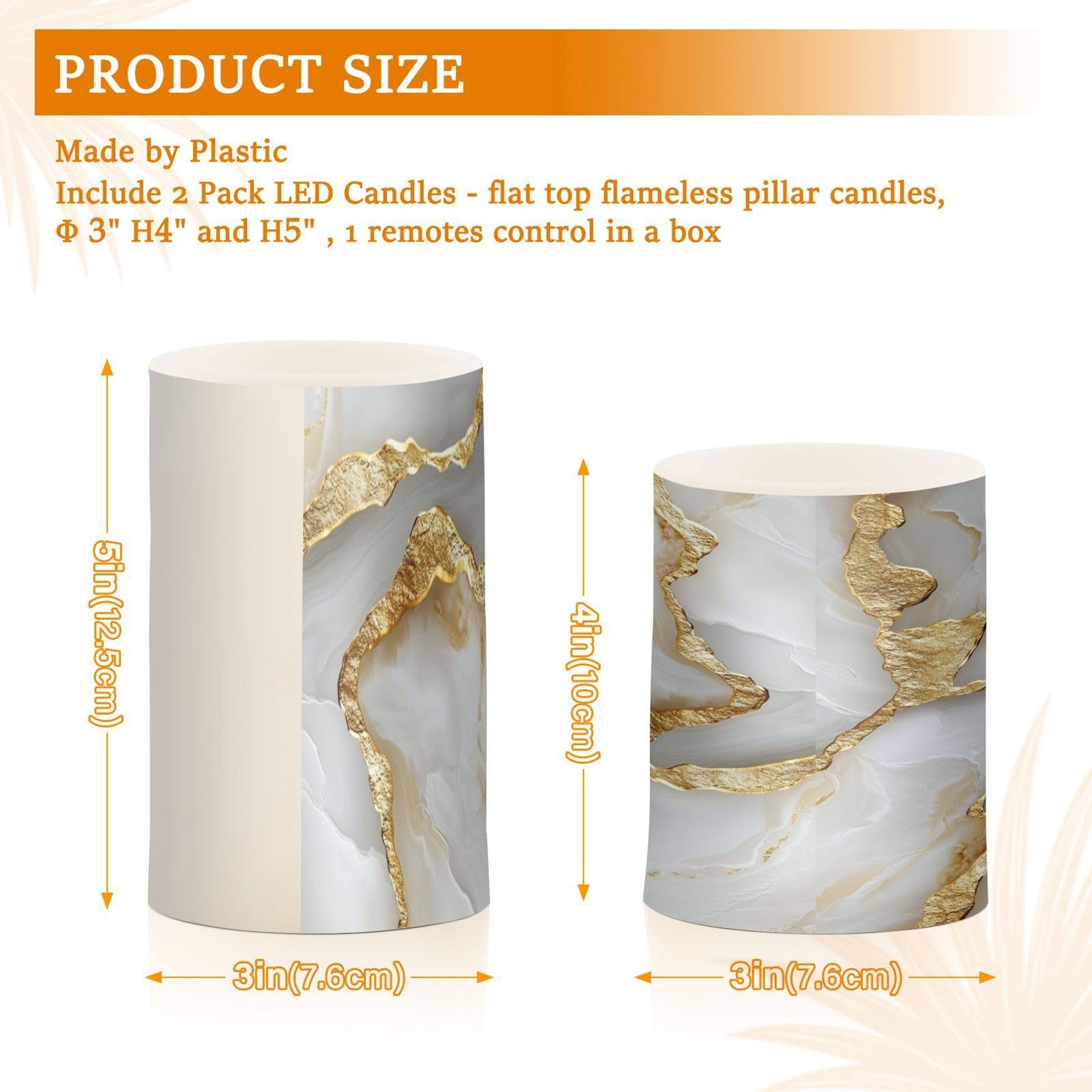 Flameless Pillar Candle Battery Operated Flameless Candles Set for Home Decor Marble White White