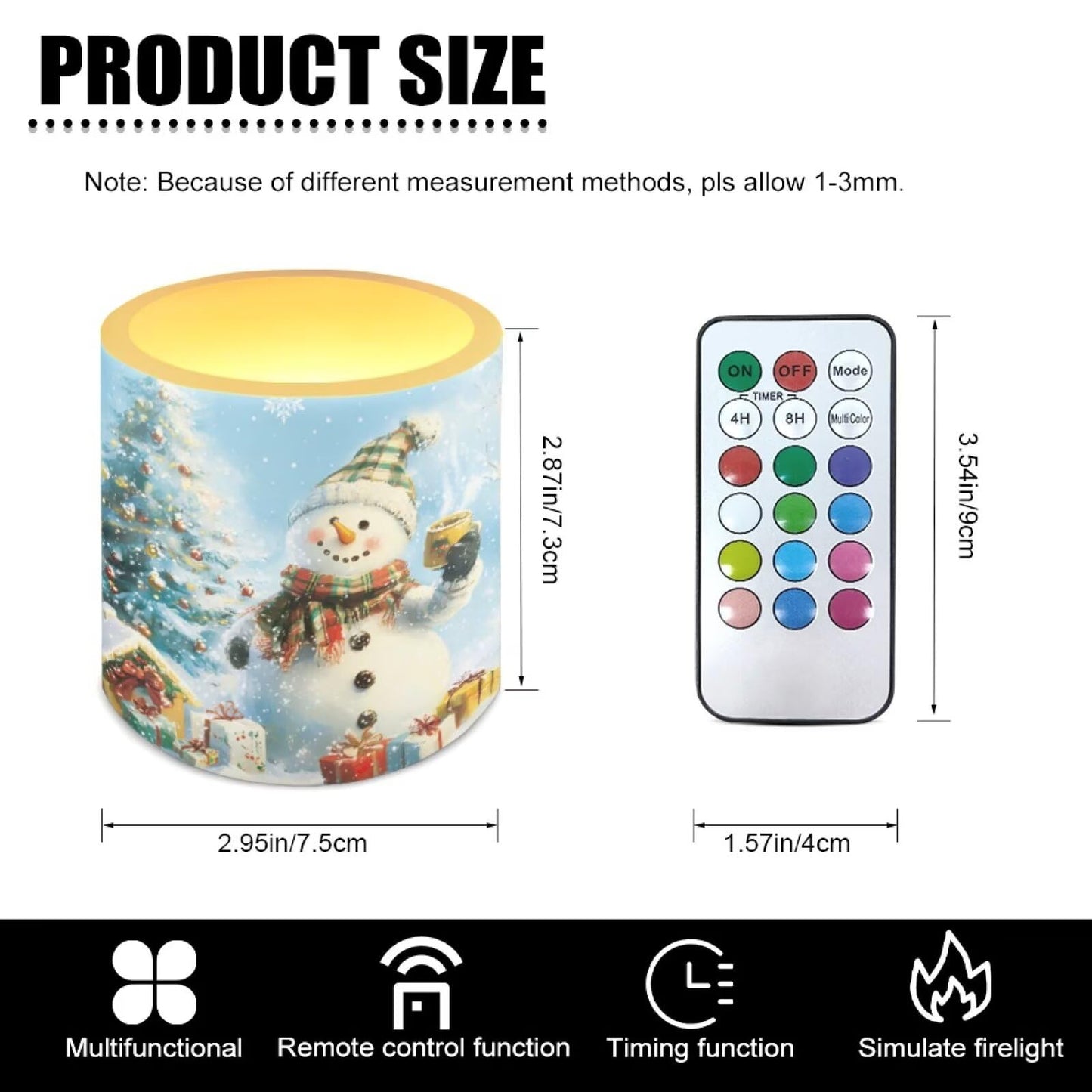 Merkmak 4Pcs Flameless Candles with Remote Christmas Snowman Candles with Timer Battery Operated LED Pillar Tea Lights for Party Banquet Home Decoration