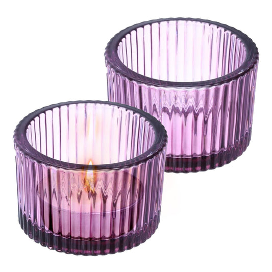 2 Pcs Tealight Candle Holder,Votive Candle Holders Glass Candle Holders Tea Lights Candle Holder for Table Centerpiece Decor Party&Home,Wedding Deco (Purple)
