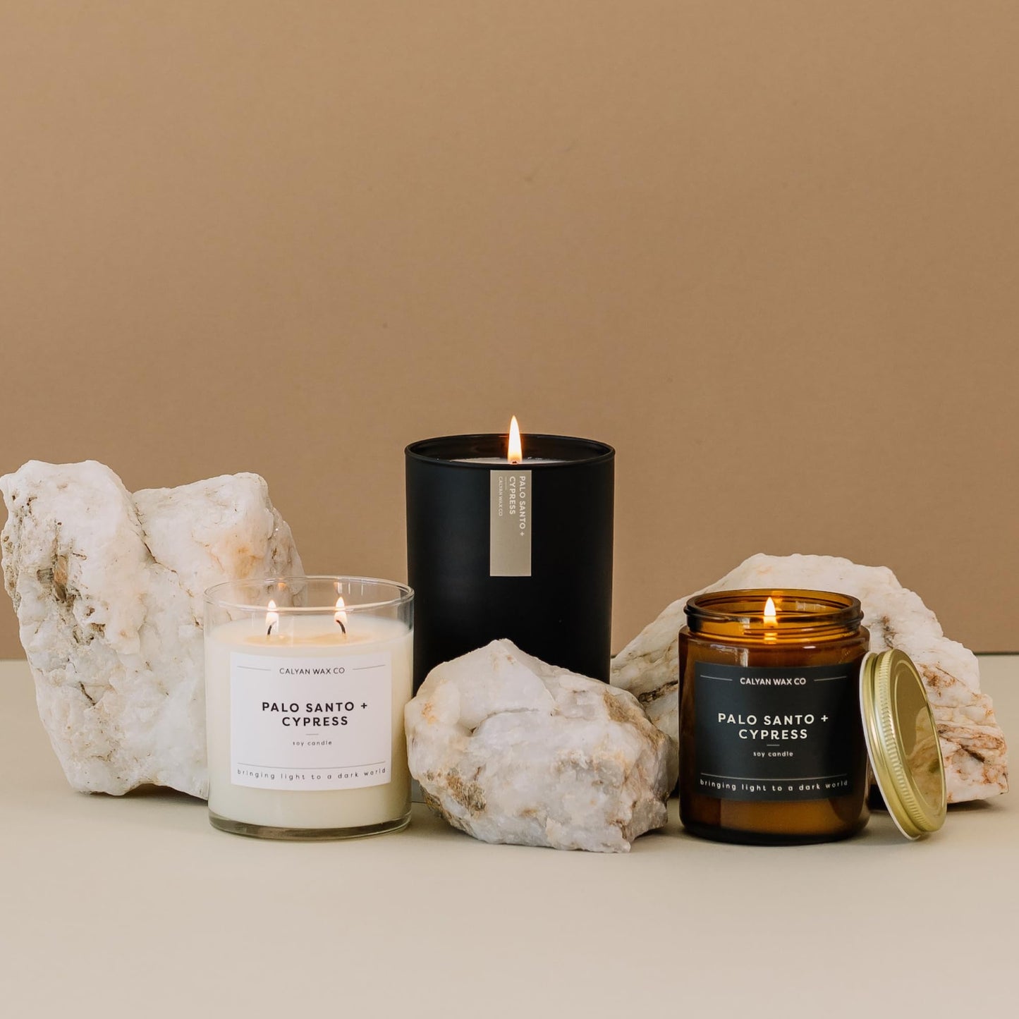 Calyan Wax Co. Palo Santo & Cypress 2 Wick Scented Candle - 37 Hour Burn - Luxury Clean Soy Wax Candles - Long Lasting Large Glass Jar Candle for Home - 8.8oz