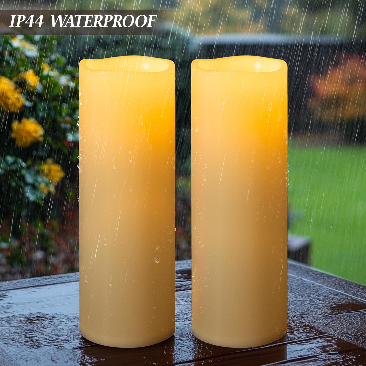 Yongmao 4" x 14" Ivory Large Waterproof Outdoor Flameless Candles Battery Operated LED Flickering Pillar Candles with Remote and Timer for Indoor Outdoor Lanterns, Long Lasting, Set of 2